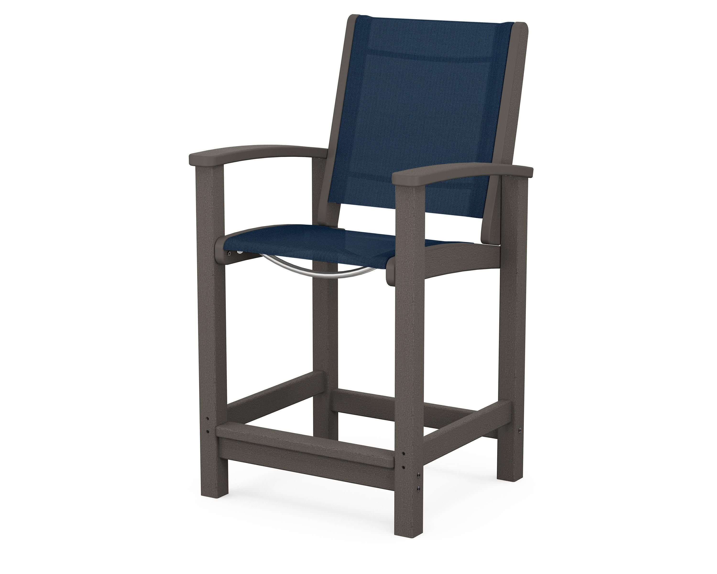 Coastal Counter Chair in Vintage Coffee / Navy Blue Sling