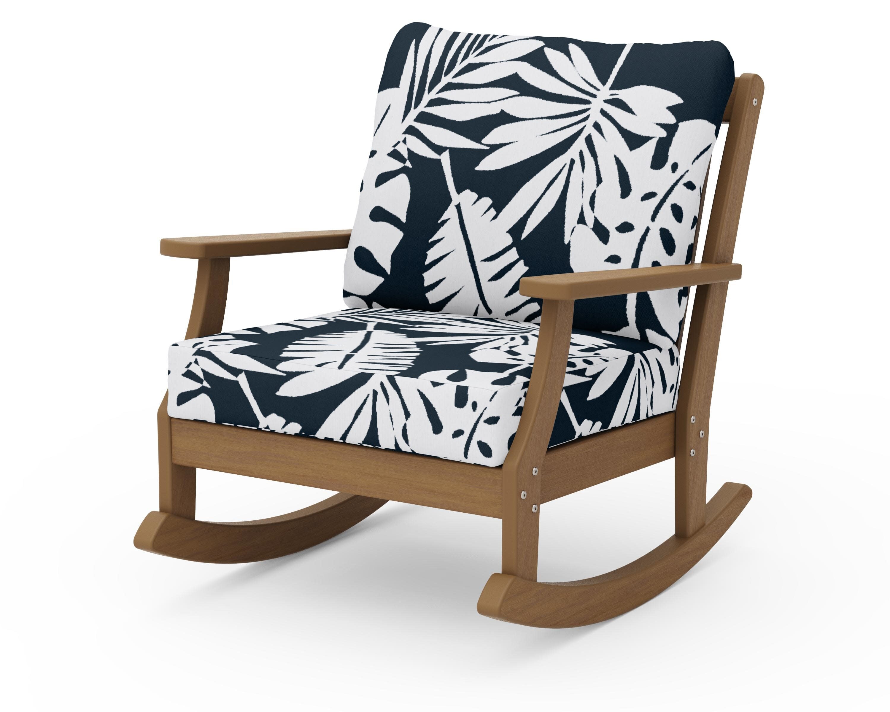 Braxton Deep Seating Rocking Chair in Natural / Leaf Marine Indigo