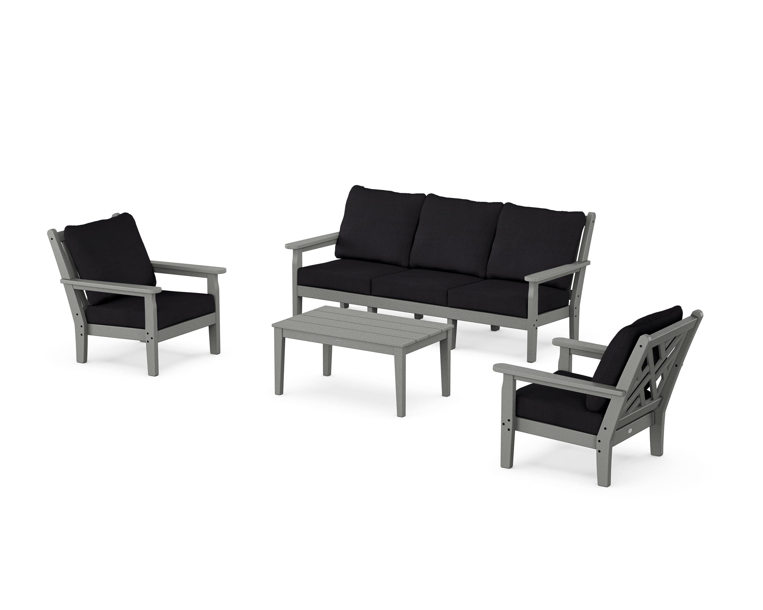 Chippendale 4-Piece Deep Seating Set with Sofa in Slate Grey / Midnight Linen