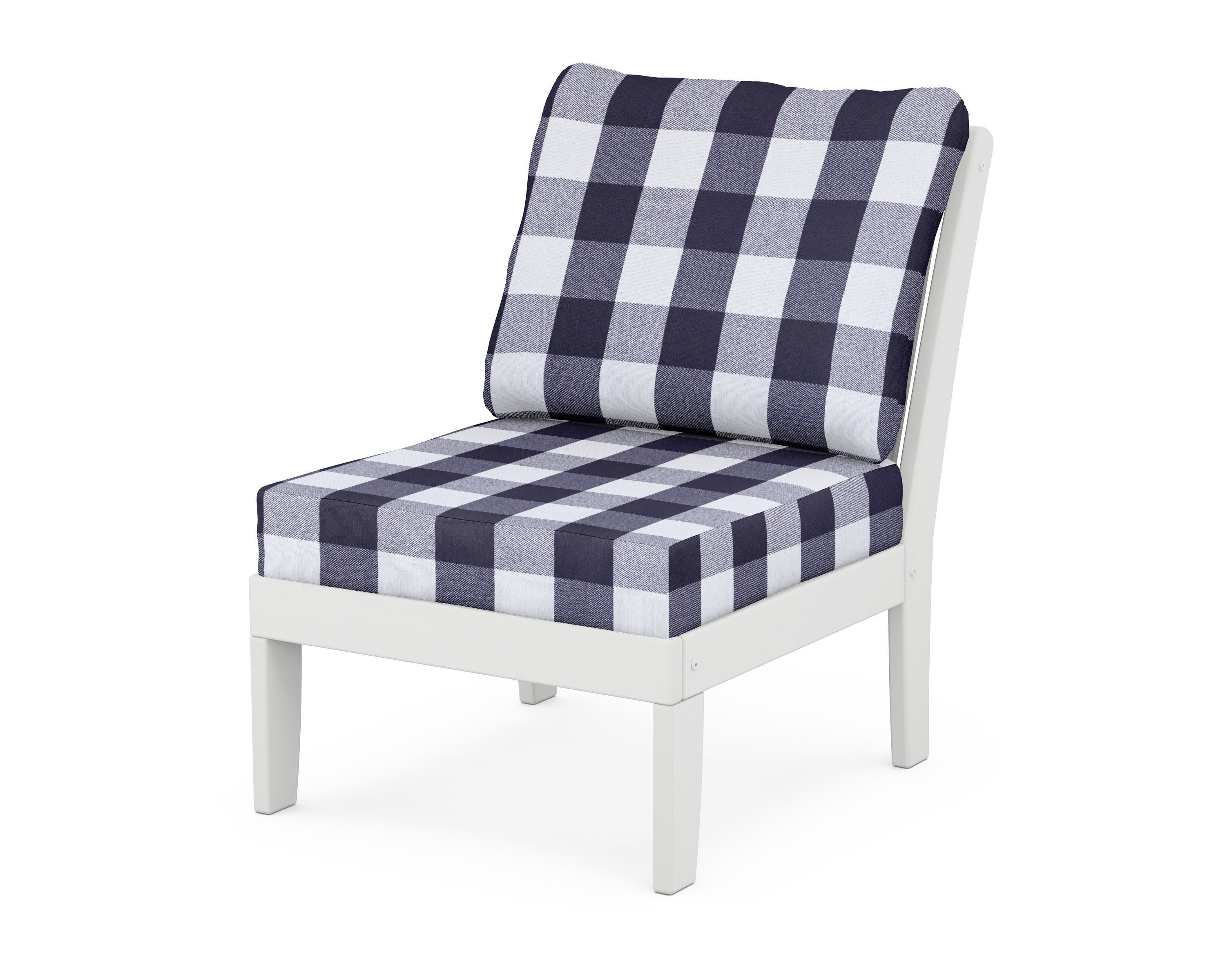 Braxton Modular Armless Chair in White / Buffalo Plaid Navy