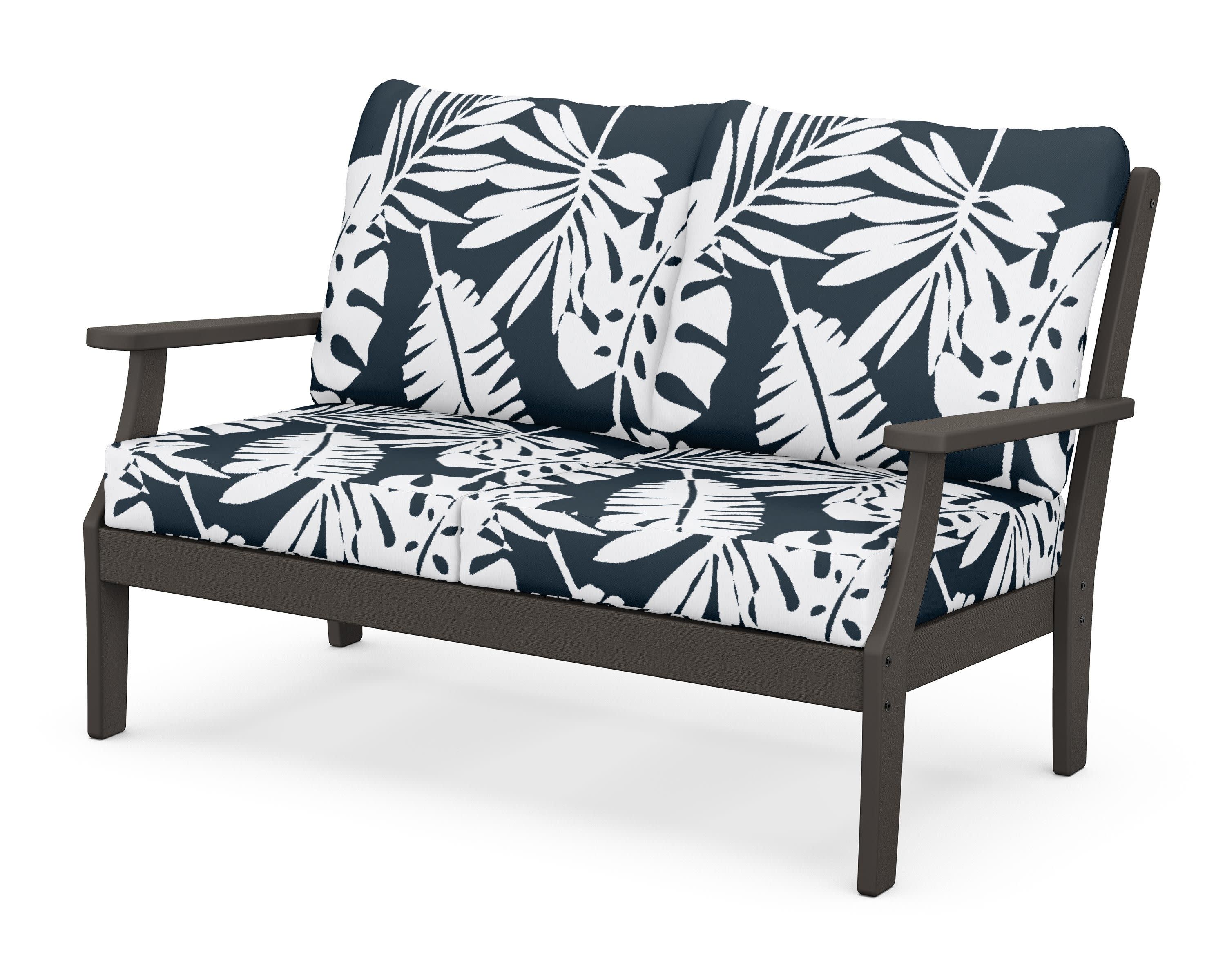 Braxton Deep Seating Loveseat in Vintage Coffee / Leaf Marine Indigo
