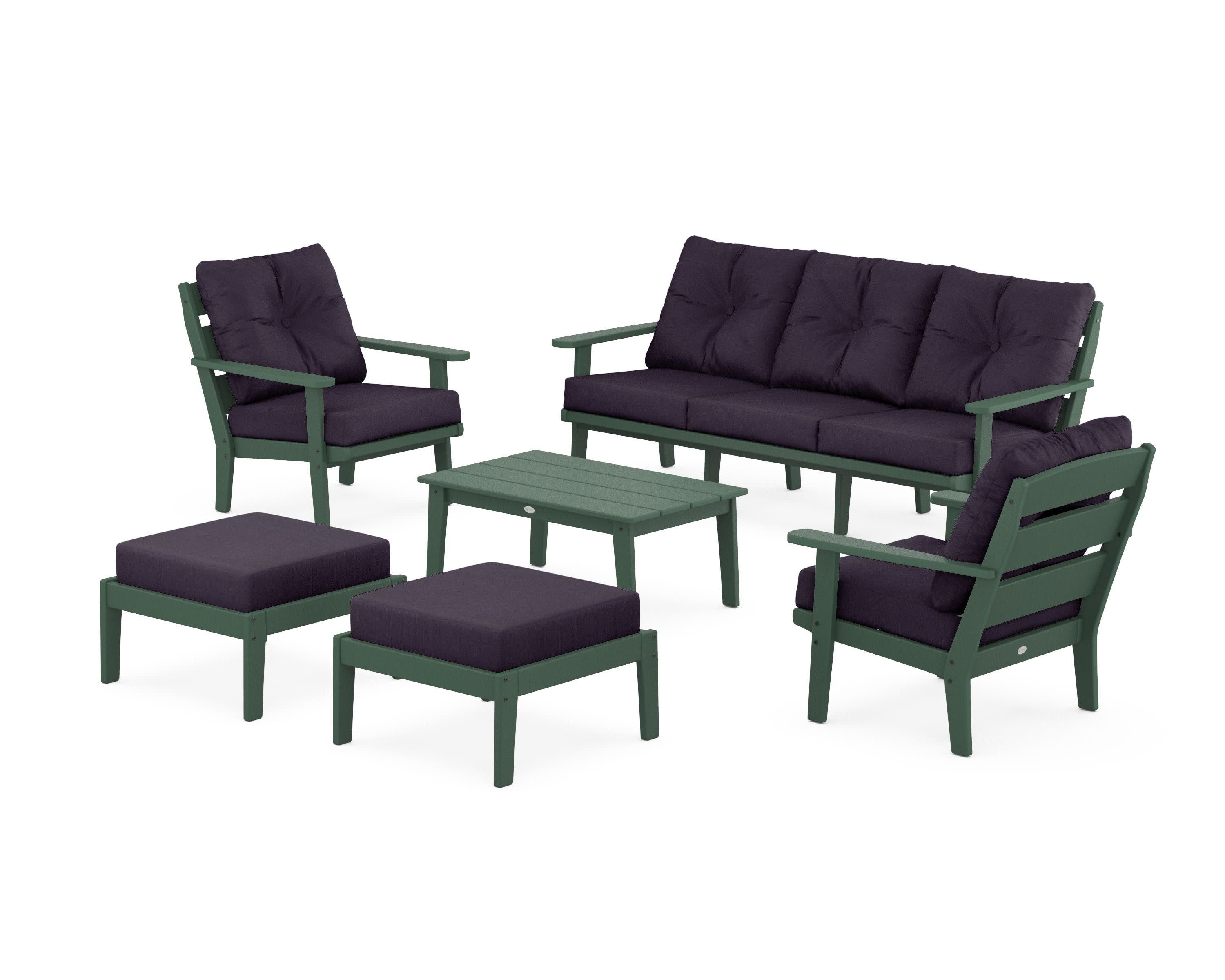 Lakeside 6-Piece Lounge Sofa Set in Green / Navy Linen