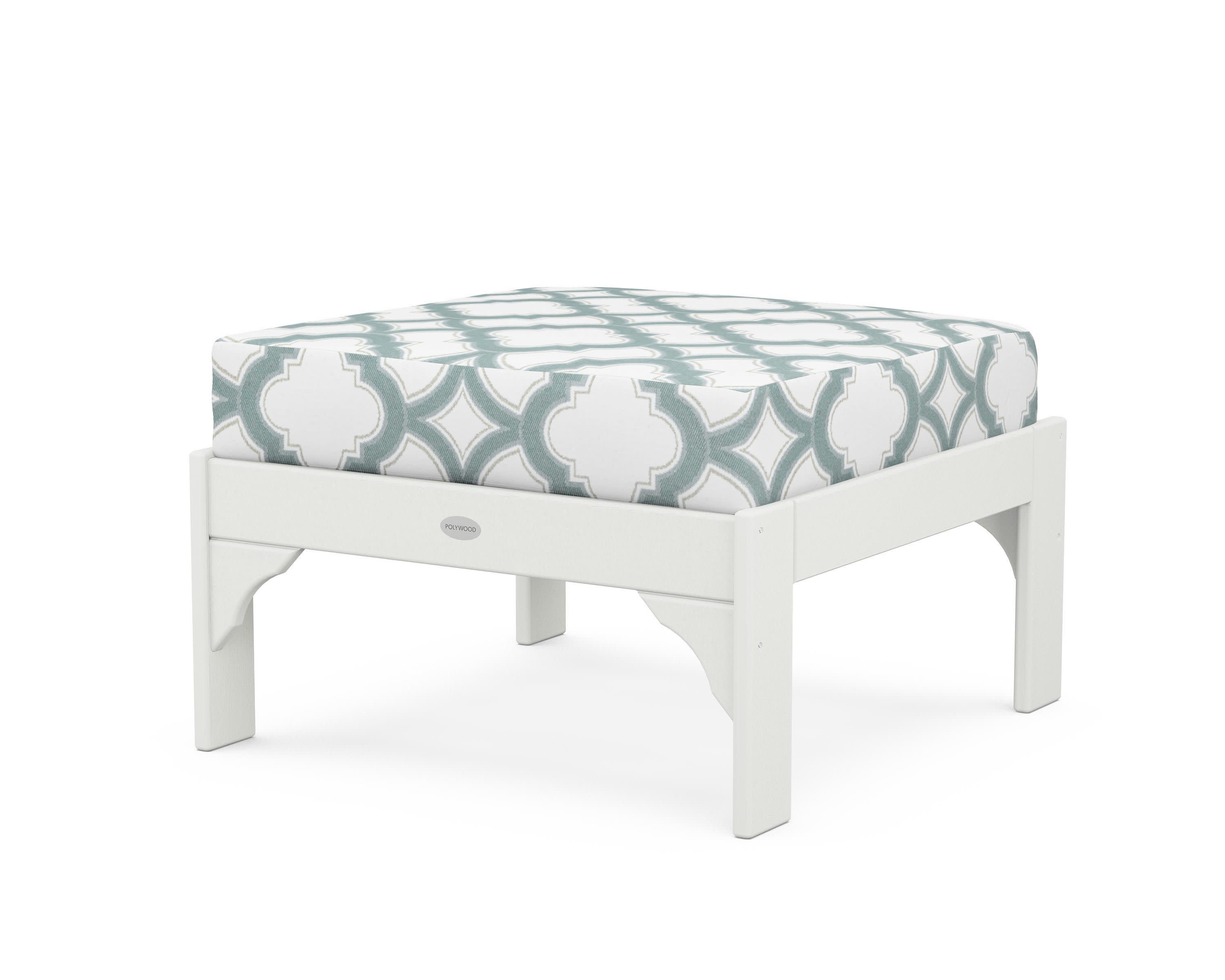 Vineyard Deep Seating Ottoman in Vintage White / Trellis Glacier Spa