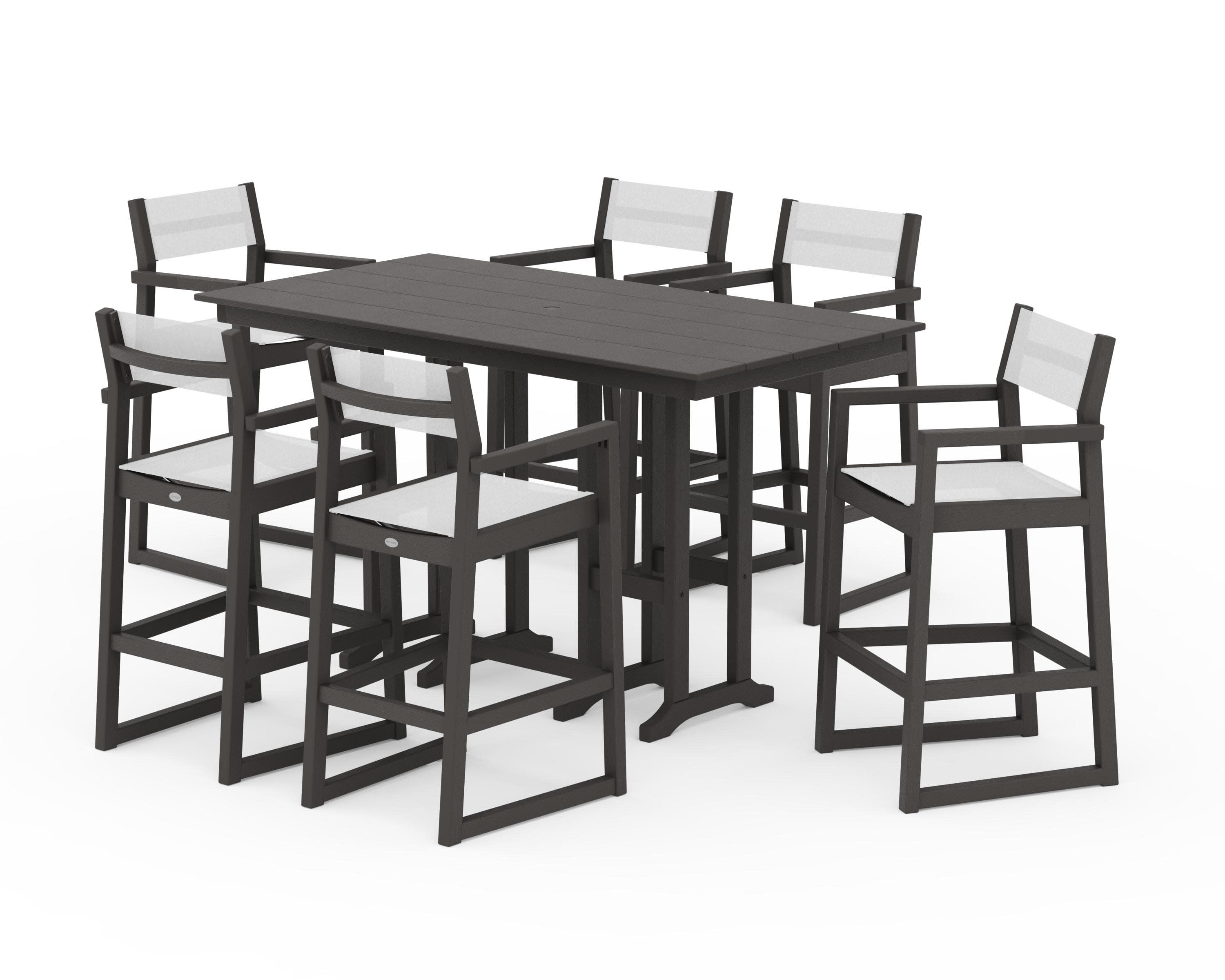 EDGE Sling Arm Chair 7-Piece Farmhouse Bar Set in Vintage Coffee / White Sling