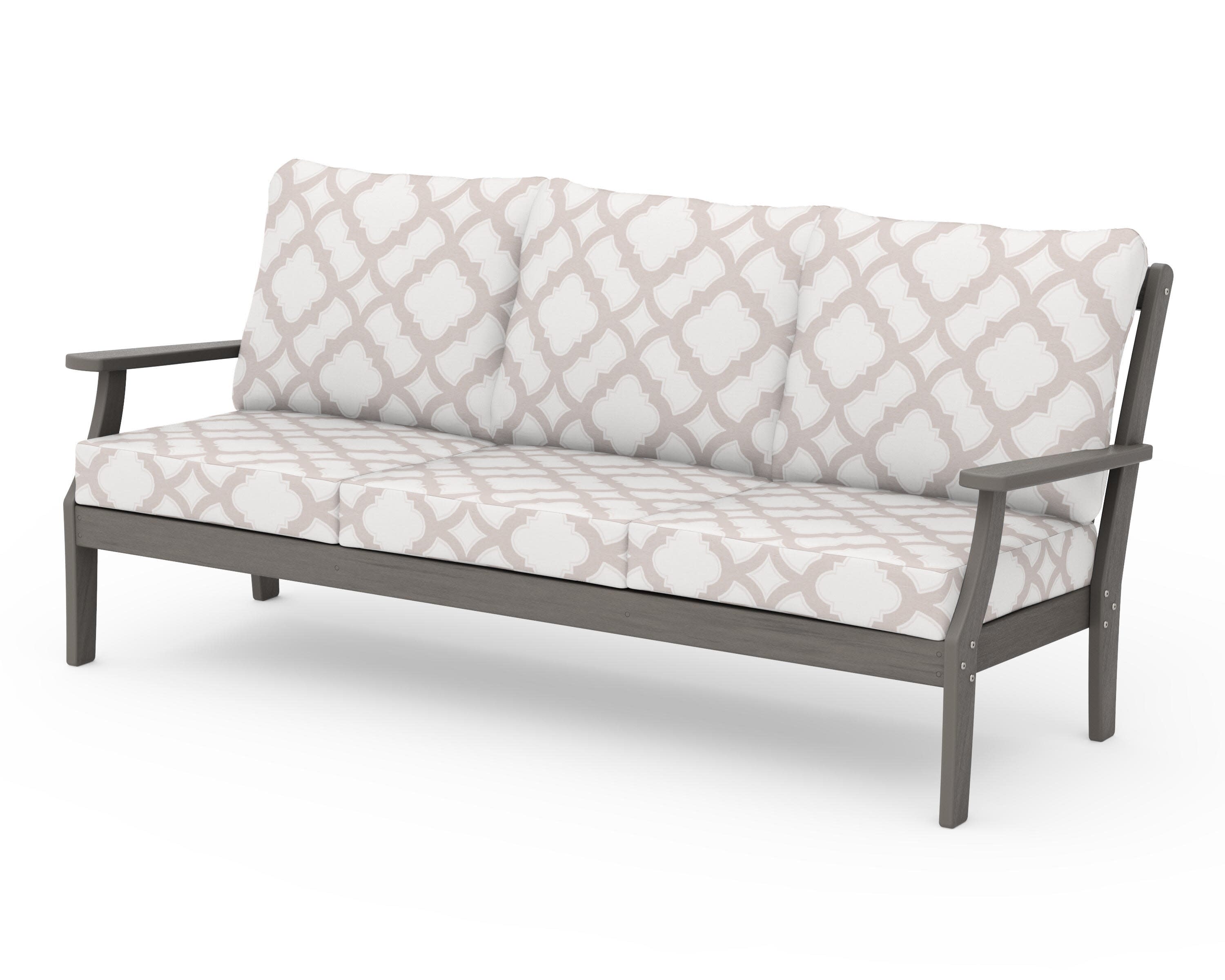 Braxton Deep Seating Sofa in Driftwood / Trellis Dune Burlap