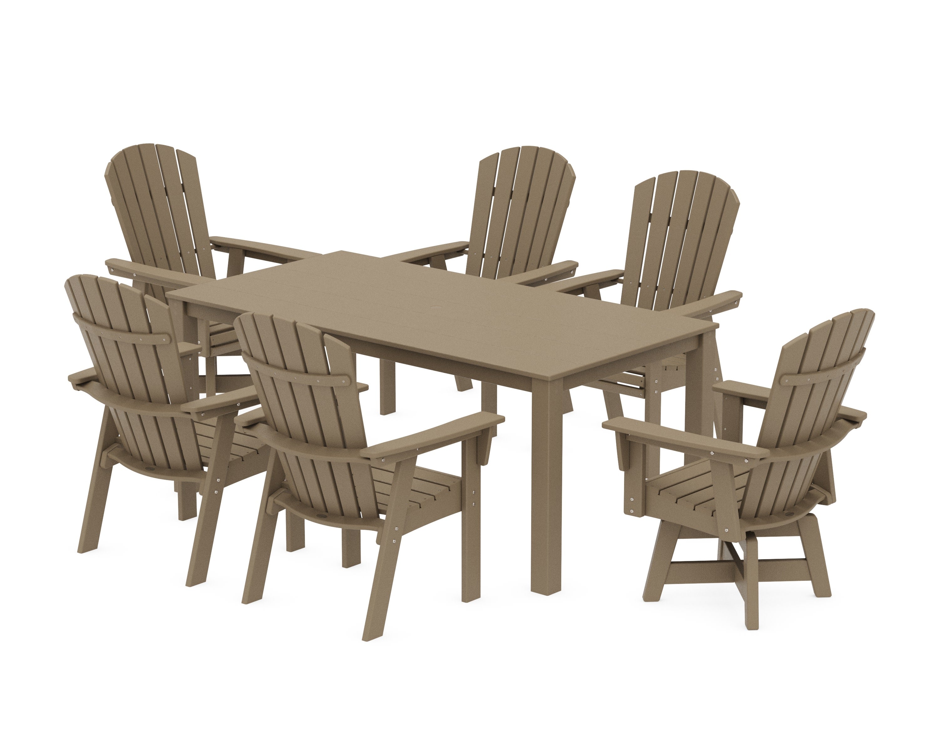 Nautical Curveback Adirondack Swivel 7-Piece Parsons Dining Set in Vintage Sahara