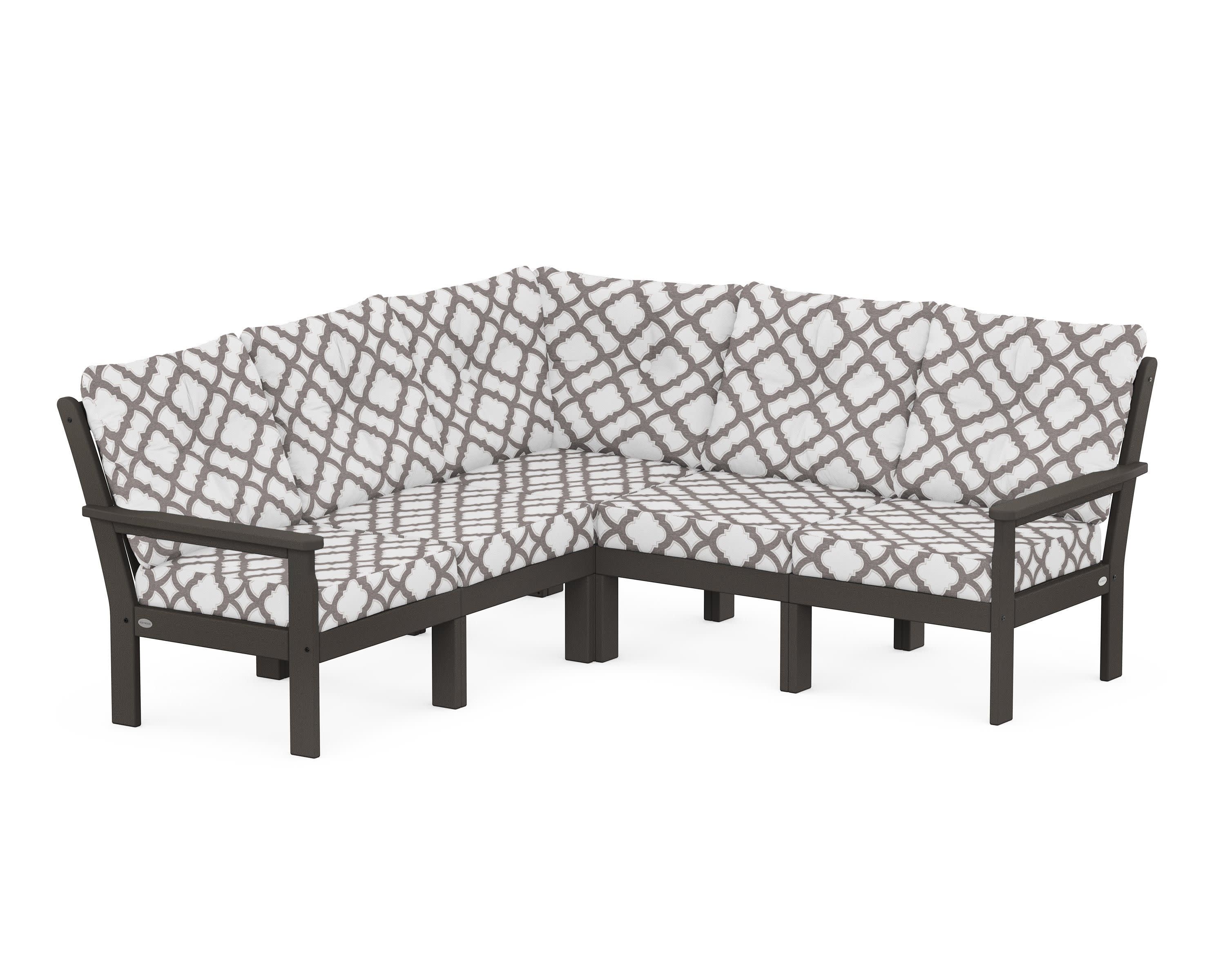 Vineyard 5-Piece Sectional in Vintage Coffee / Trellis Grey Mist