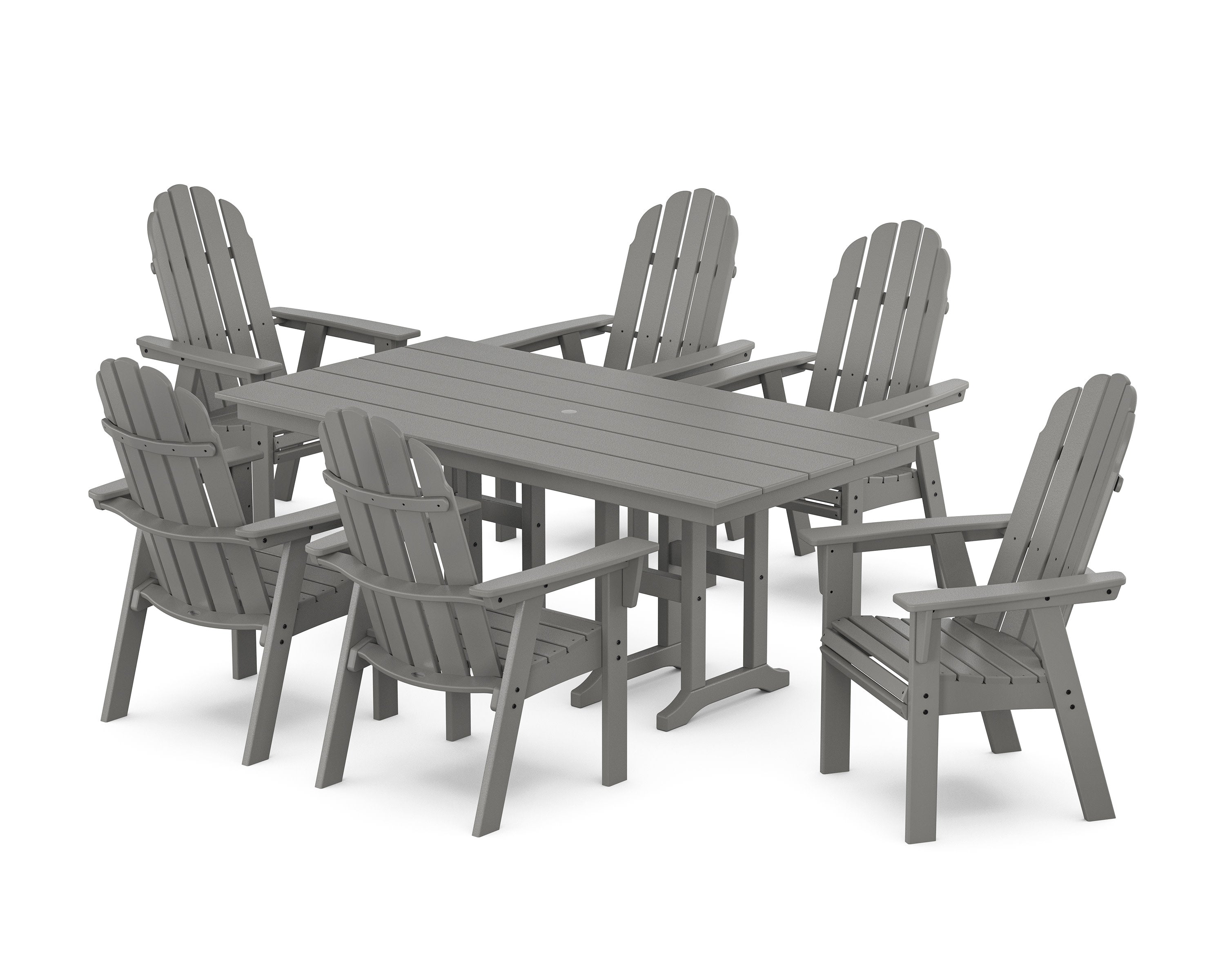 Vineyard Curveback Adirondack Chair 7-Piece Farmhouse Dining Set in Slate Grey