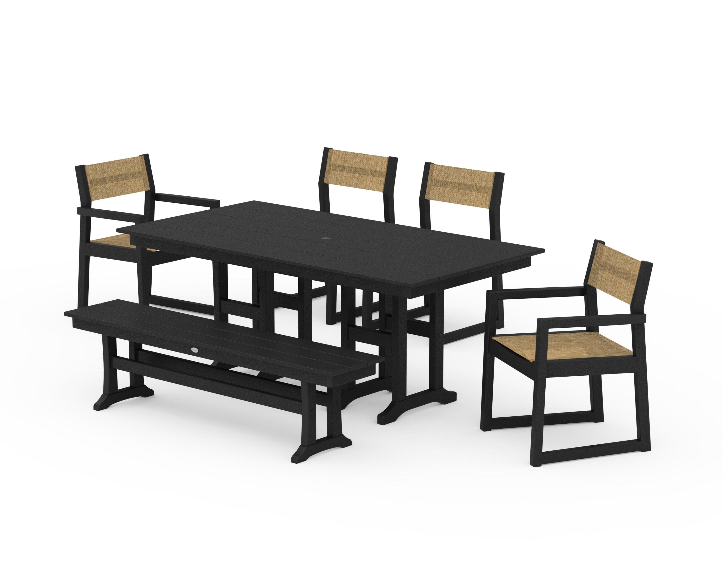 EDGE Sling 6-Piece Farmhouse Dining Set in Black / Burlap Sling