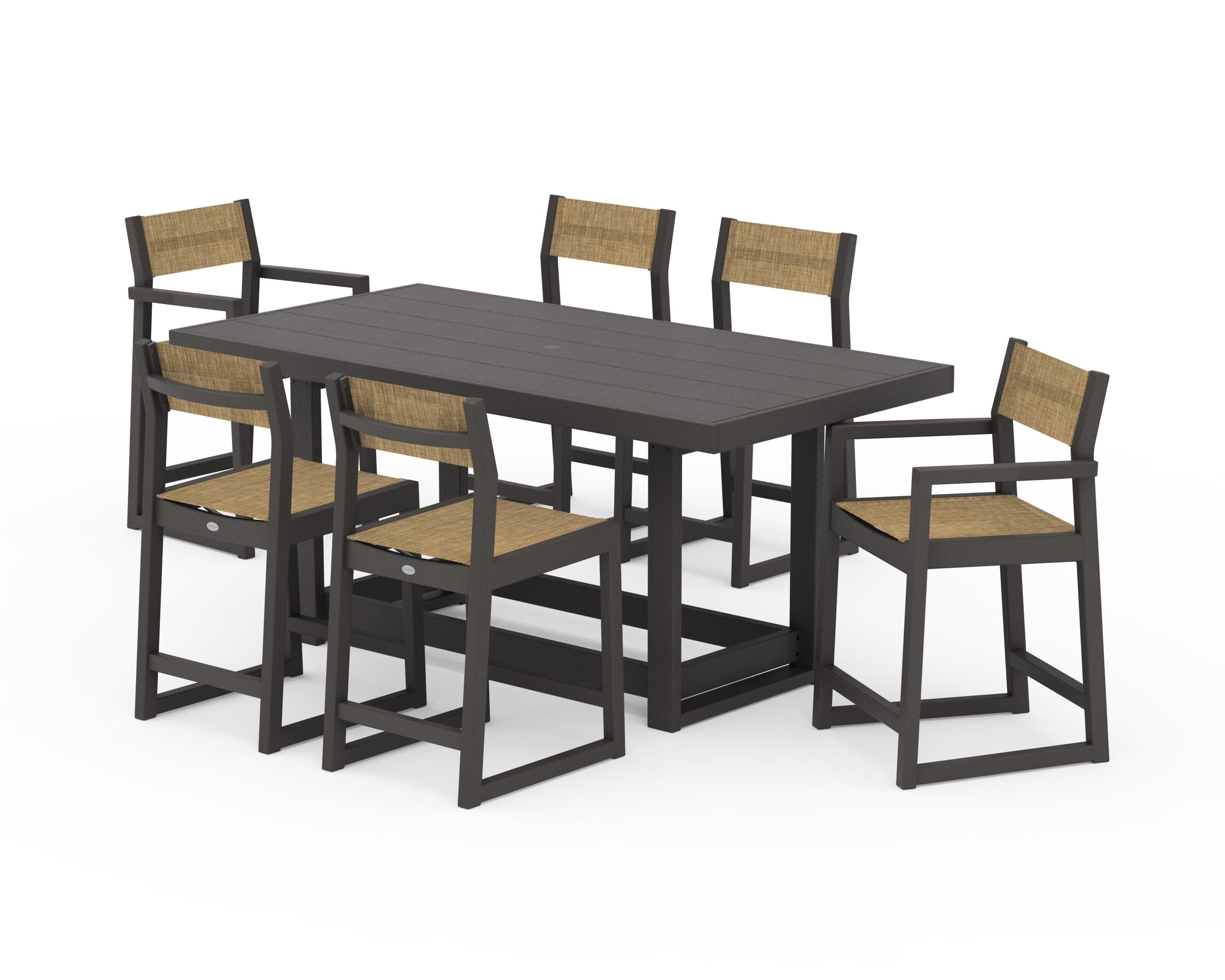 EDGE Sling 7-Piece Counter Table Set in Vintage Coffee / Burlap Sling