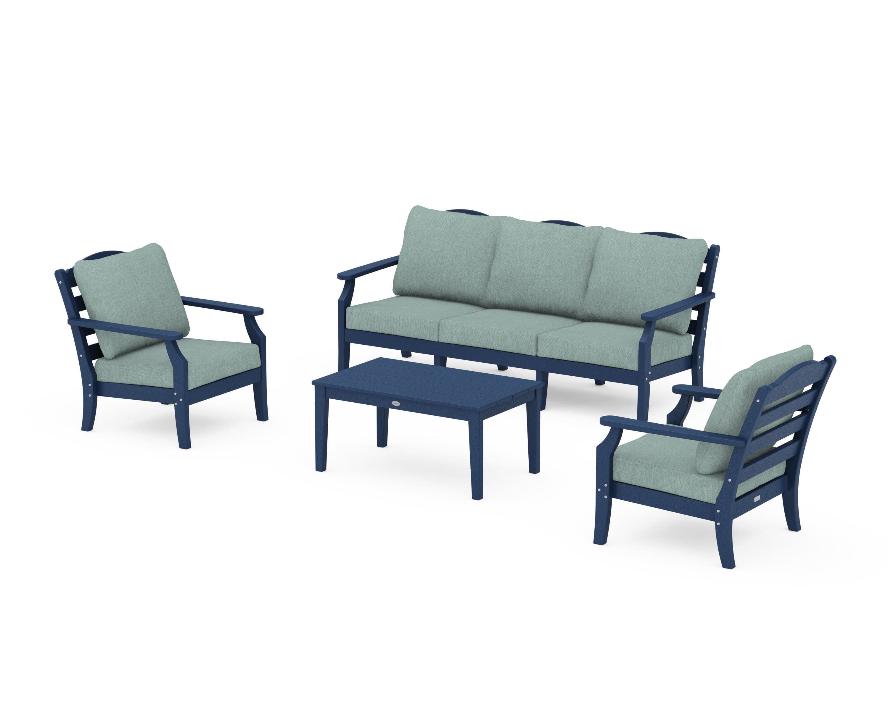 Savannah 4-Piece Deep Seating Set with Sofa in Navy / Glacier Spa