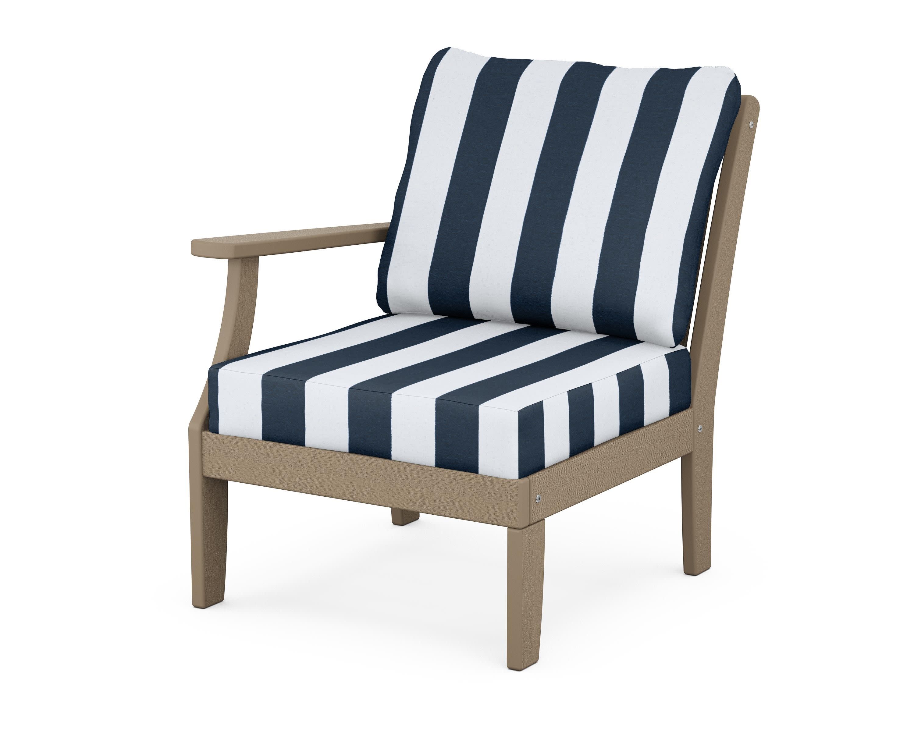Braxton Modular Left Arm Chair in Vintage Sahara / Cabana Stripe Marine Indigo