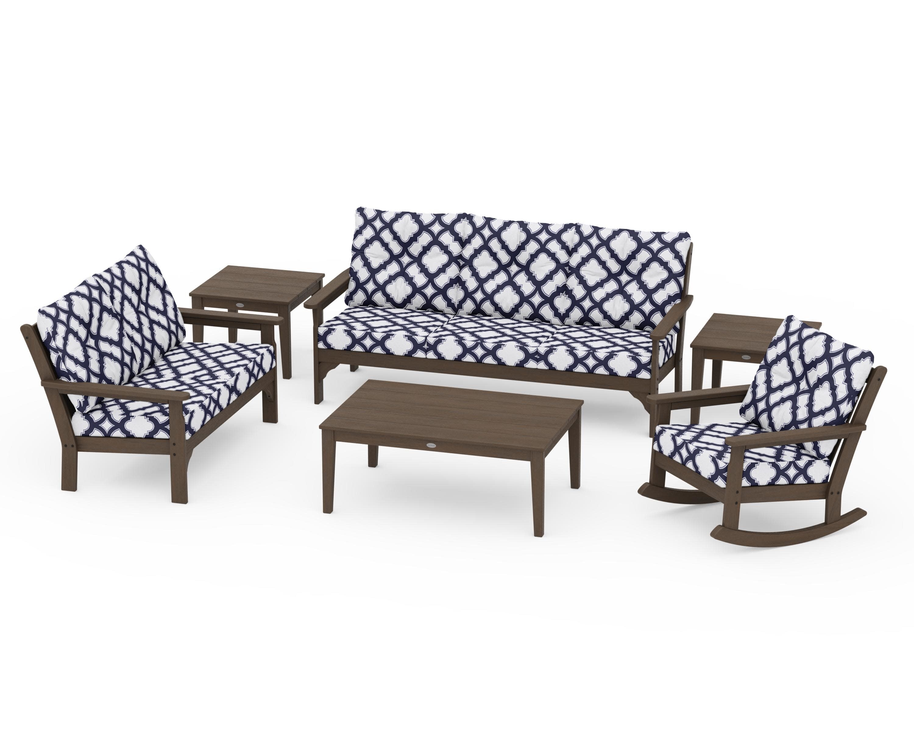 Vineyard 6-Piece Deep Seating Set in Kona / Trellis Navy