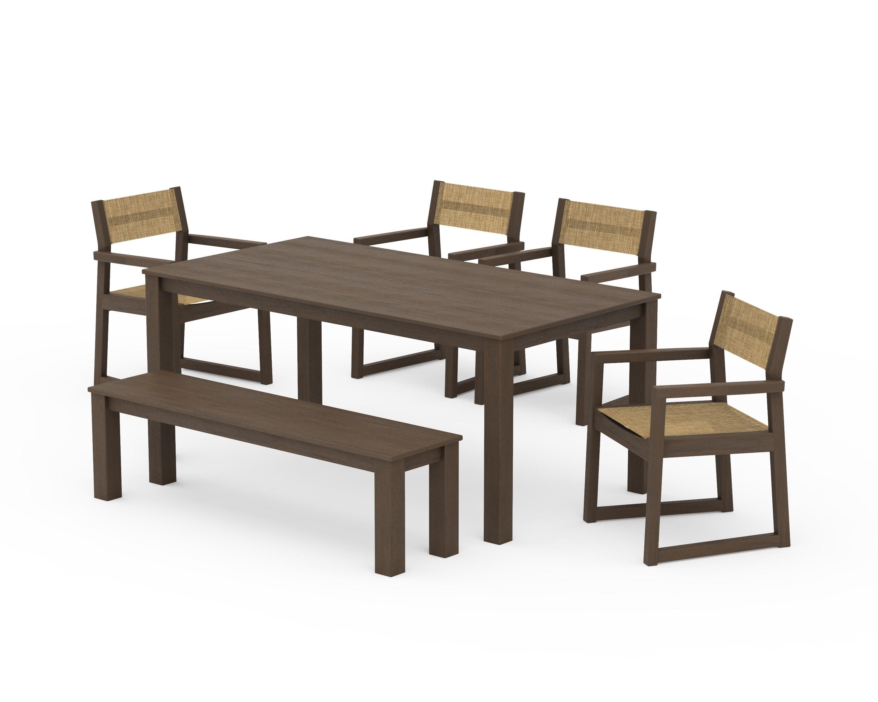 EDGE Sling Arm Chair 6-Piece Parsons Dining Set with Bench in Kona / Burlap Sling