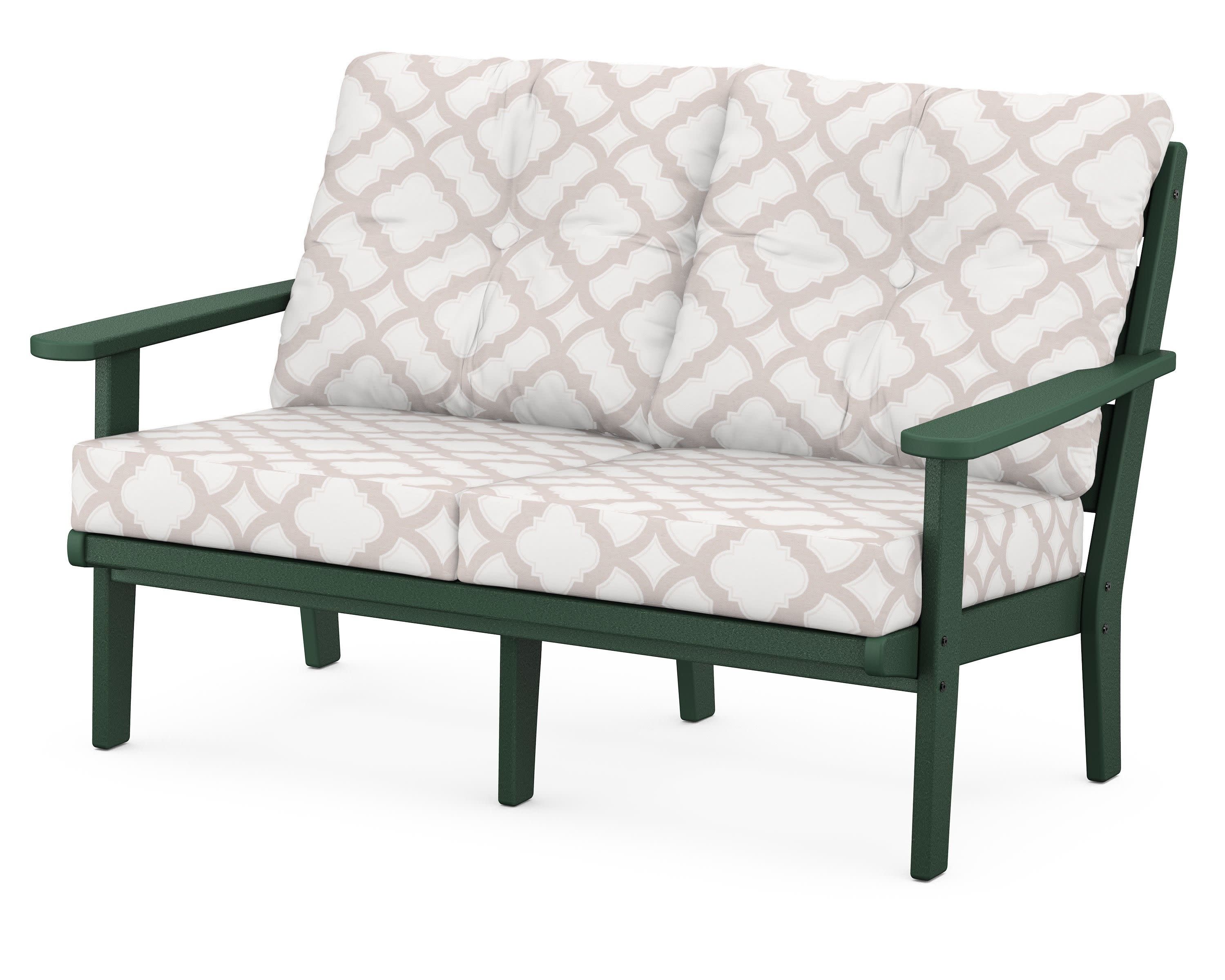 Lakeside Deep Seating Loveseat in Green / Trellis Dune Burlap