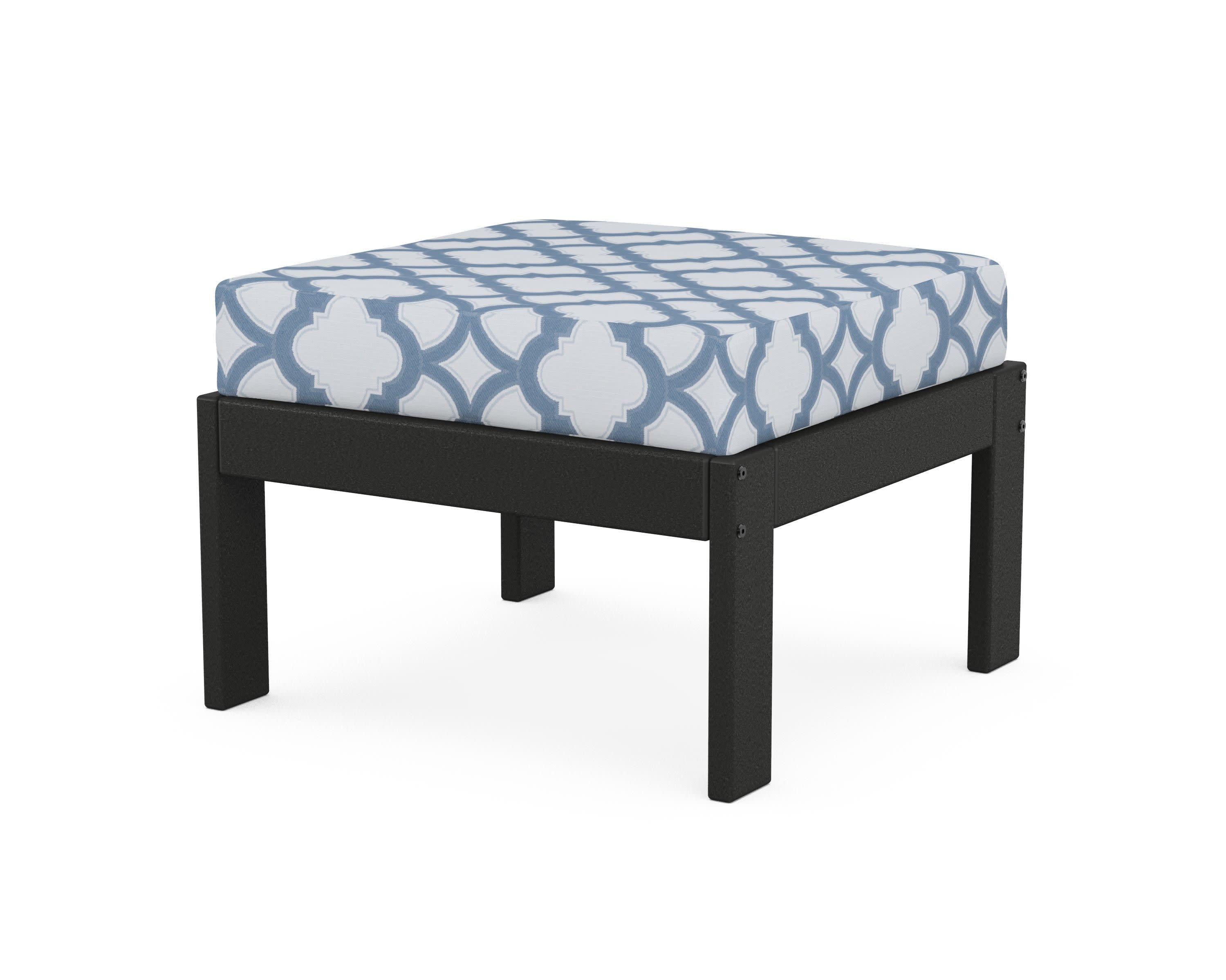 Vineyard Modular Ottoman in Black / Trellis Sky Blue