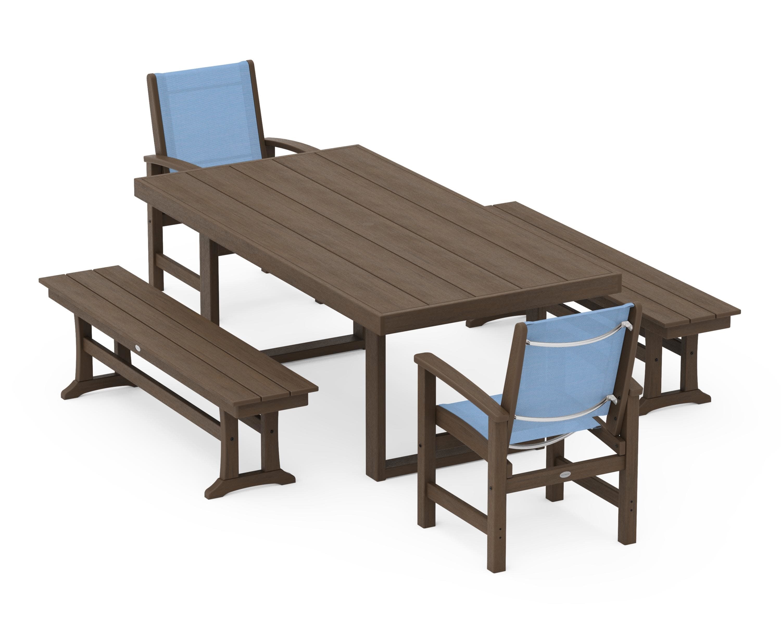 Coastal 5-Piece Dining Set with Trestle Legs in Kona / Poolside Sling