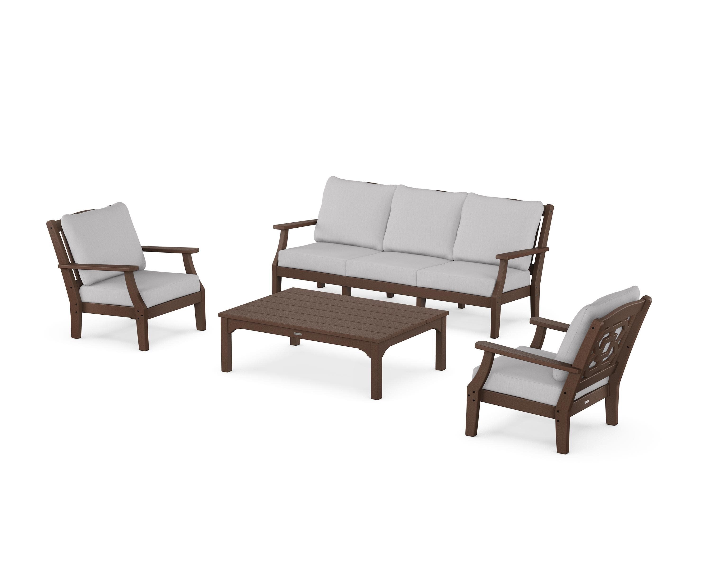 Chinoiserie 4-Piece Deep Seating Set with Sofa in Mahogany / Granite