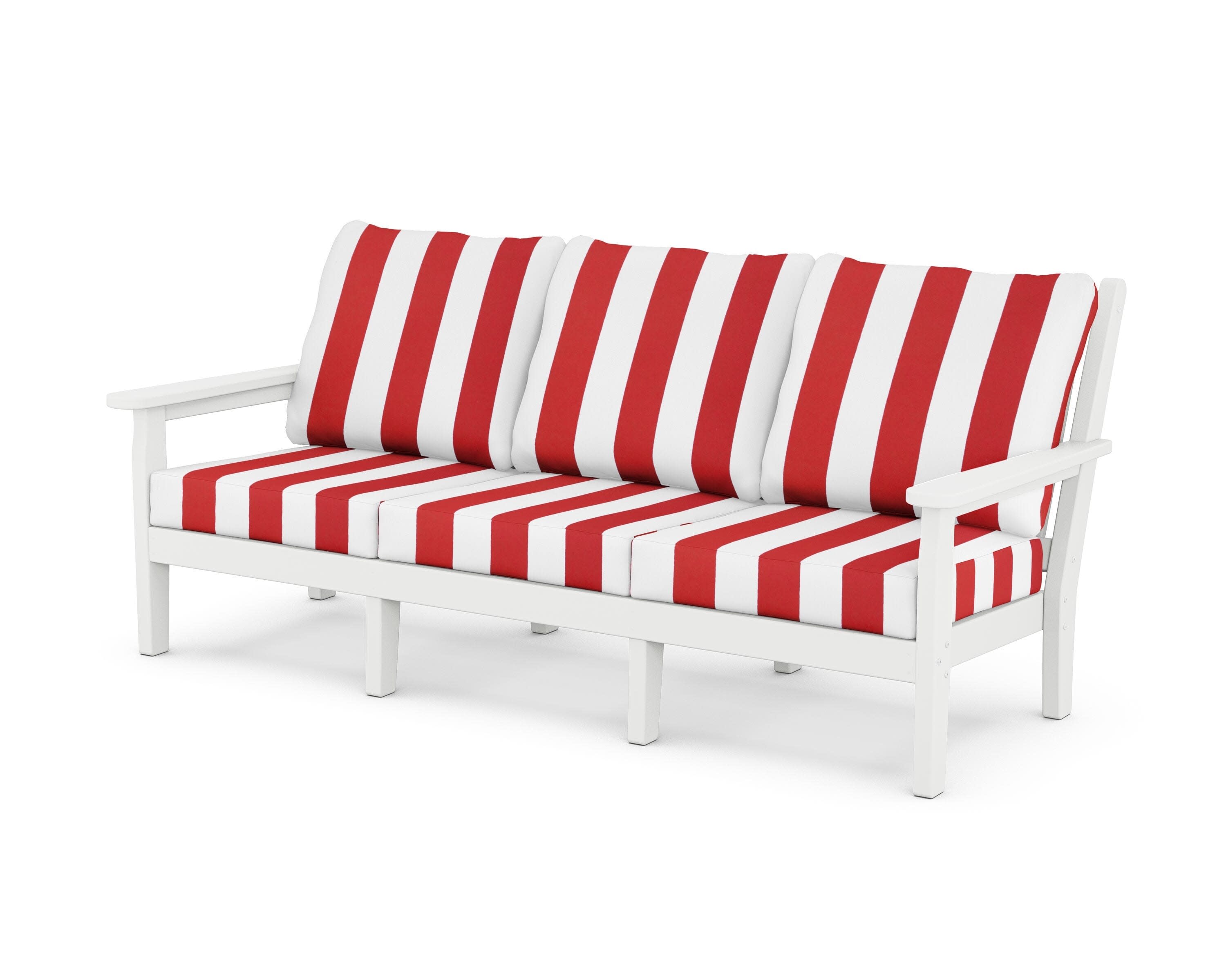 Chippendale Deep Seating Sofa in White / Cabana Stripe Crimson