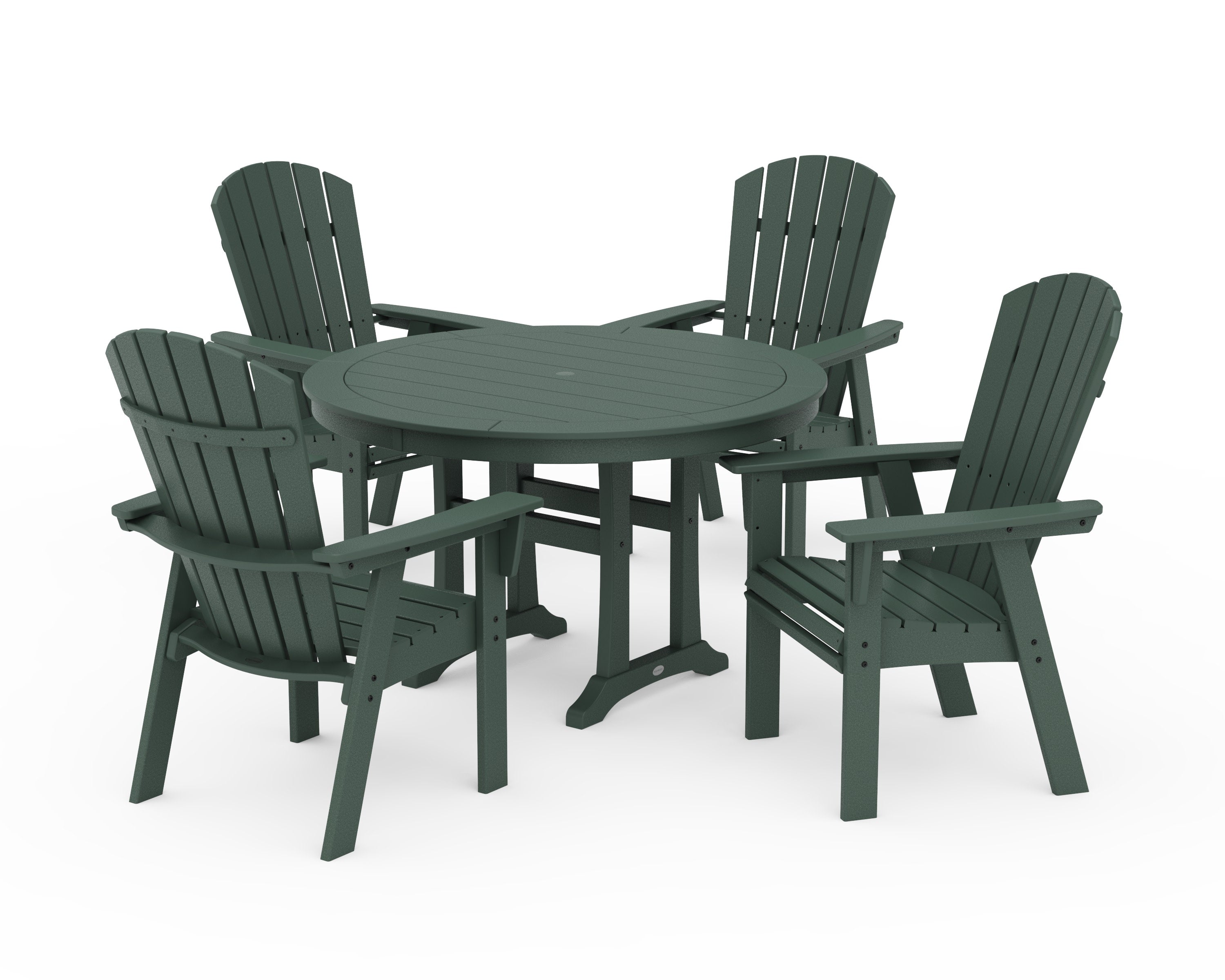 Nautical Curveback Adirondack 5-Piece Round Dining Set with Trestle Legs in Green