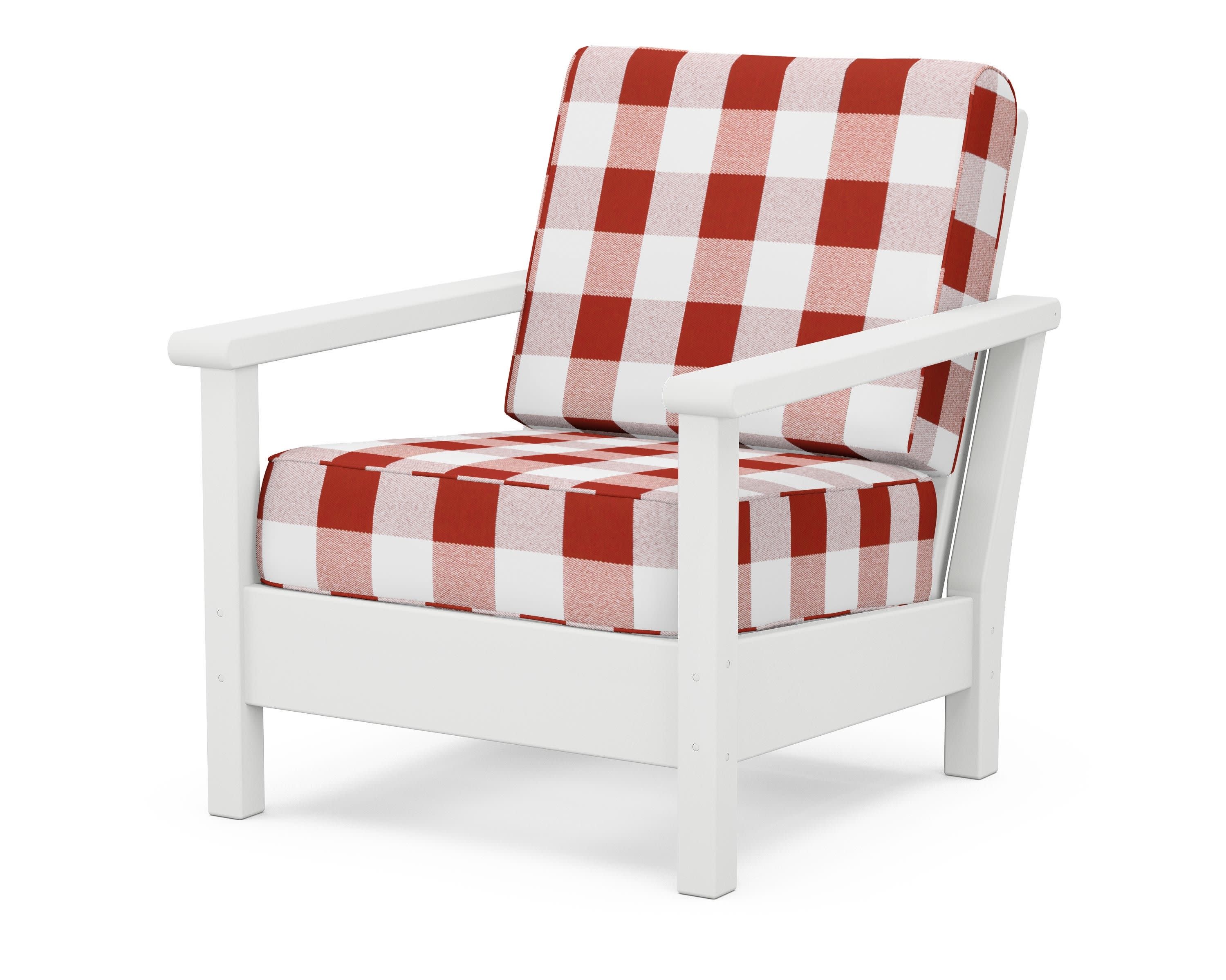Harbour Deep Seating Chair in White / Buffalo Plaid Crimson
