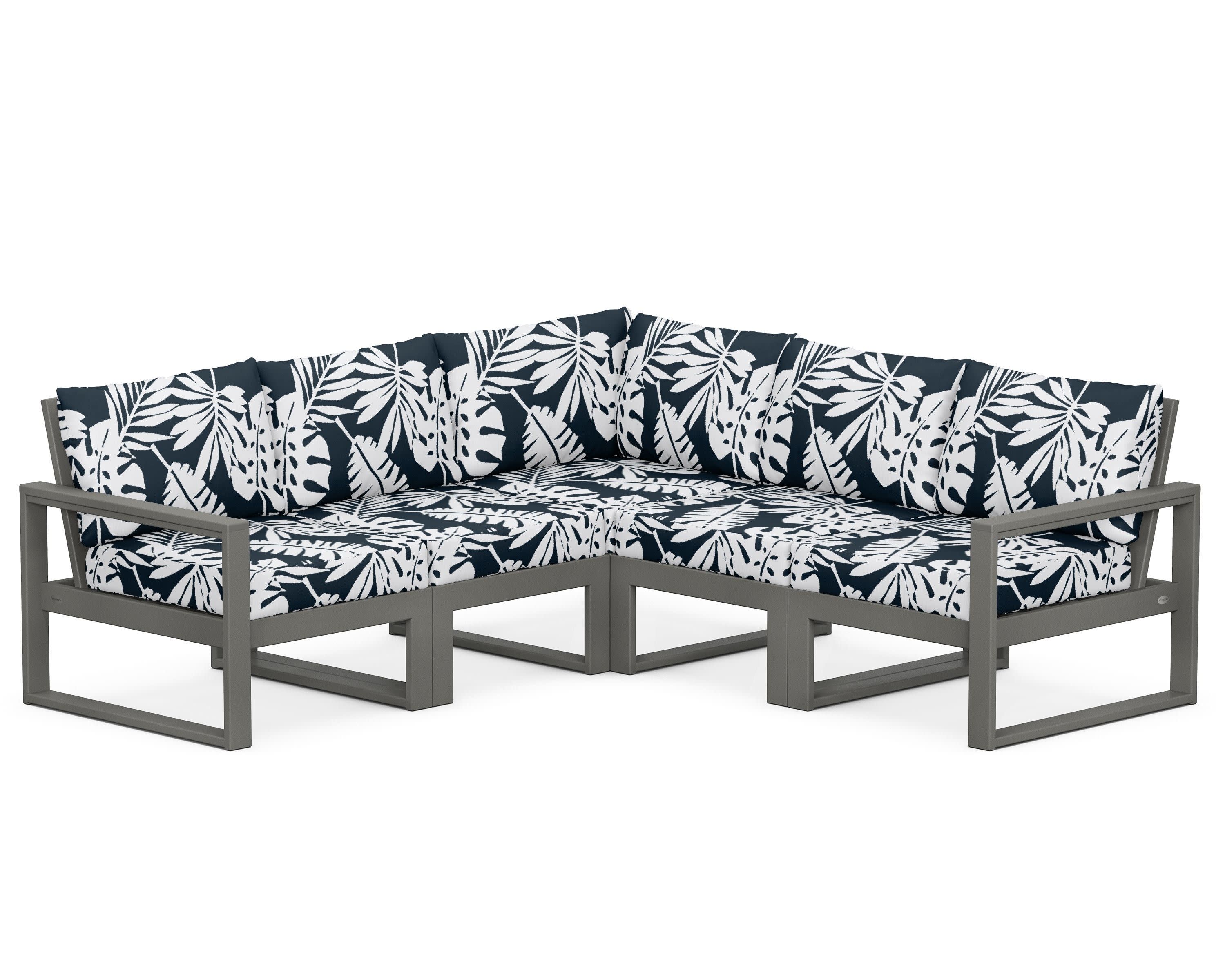 EDGE 5-Piece Modular Deep Seating Set in Slate Grey / Leaf Marine Indigo