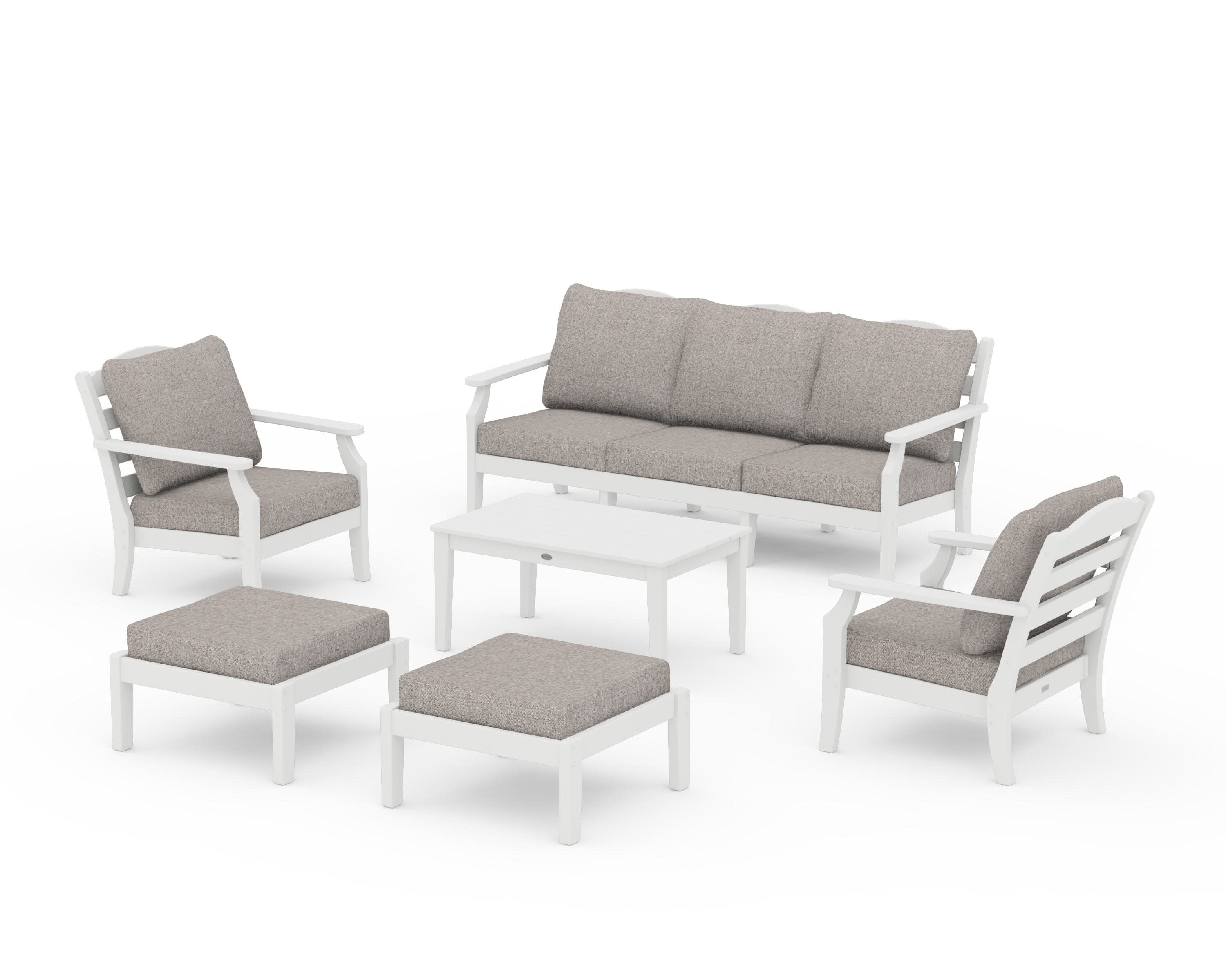 Savannah 6-Piece Lounge Sofa Set in White / Weathered Tweed