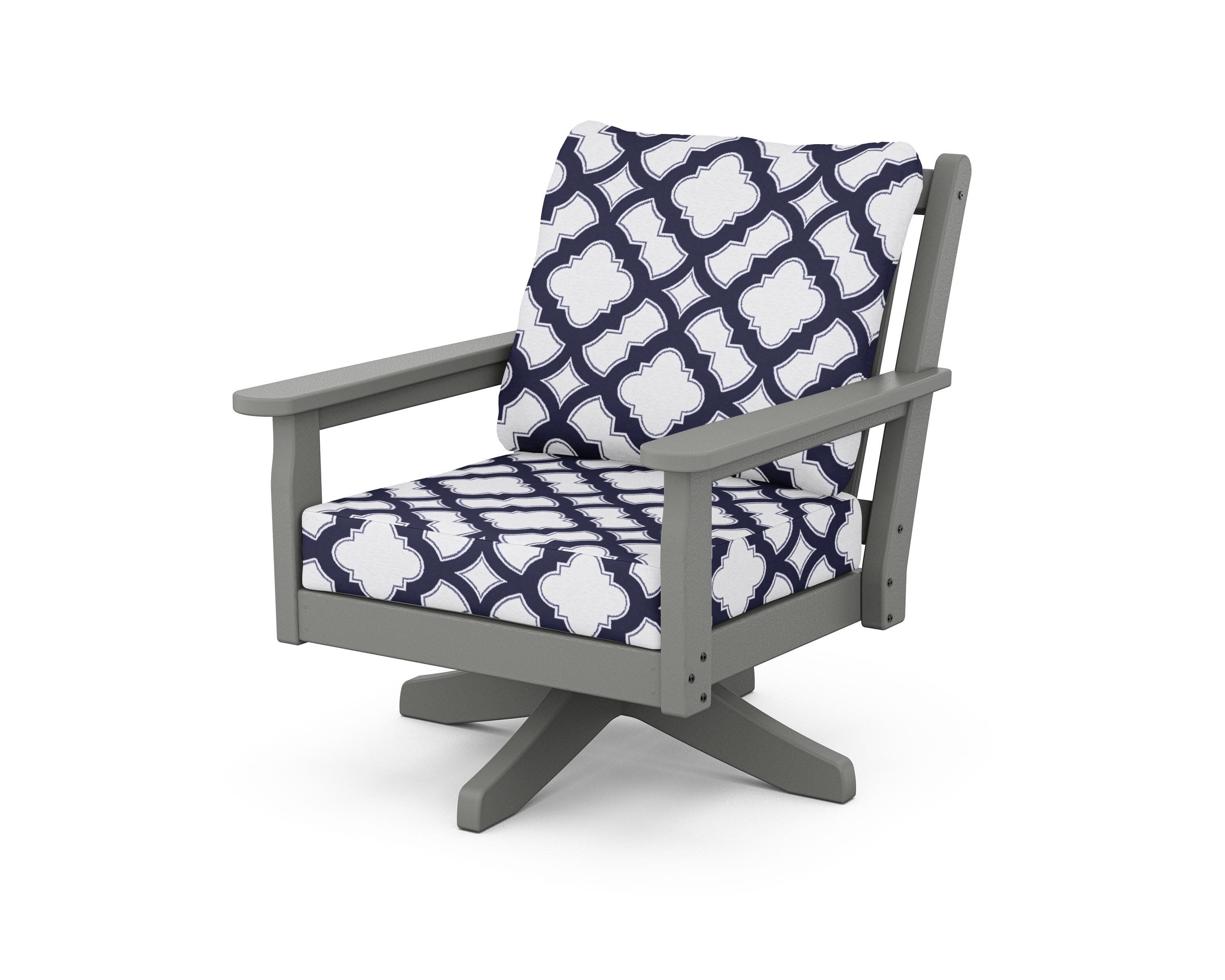 Chippendale Deep Seating Swivel Chair in Slate Grey / Trellis Navy
