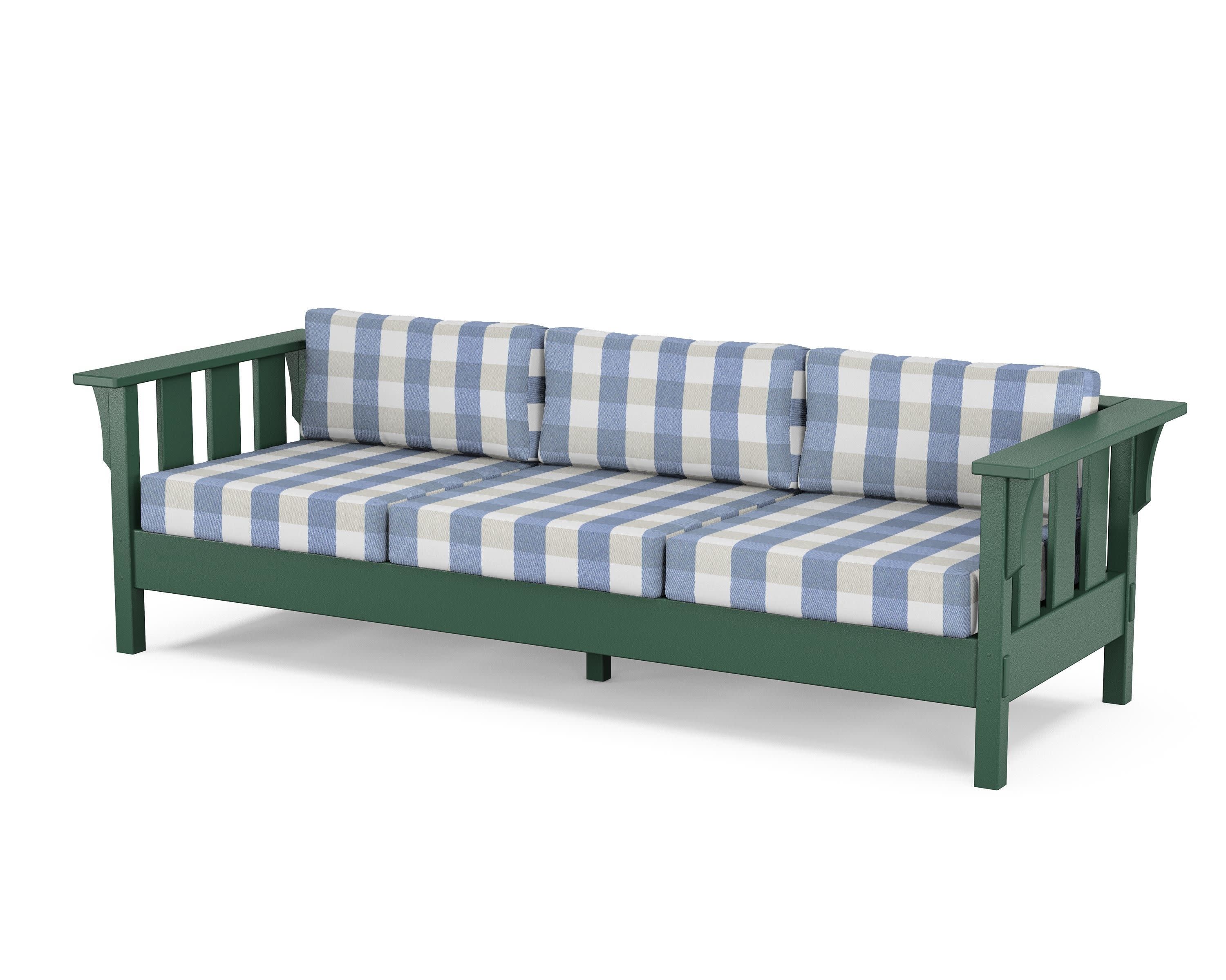 Acadia Deep Seating Sofa in Green / Buffalo Plaid Sky Blue