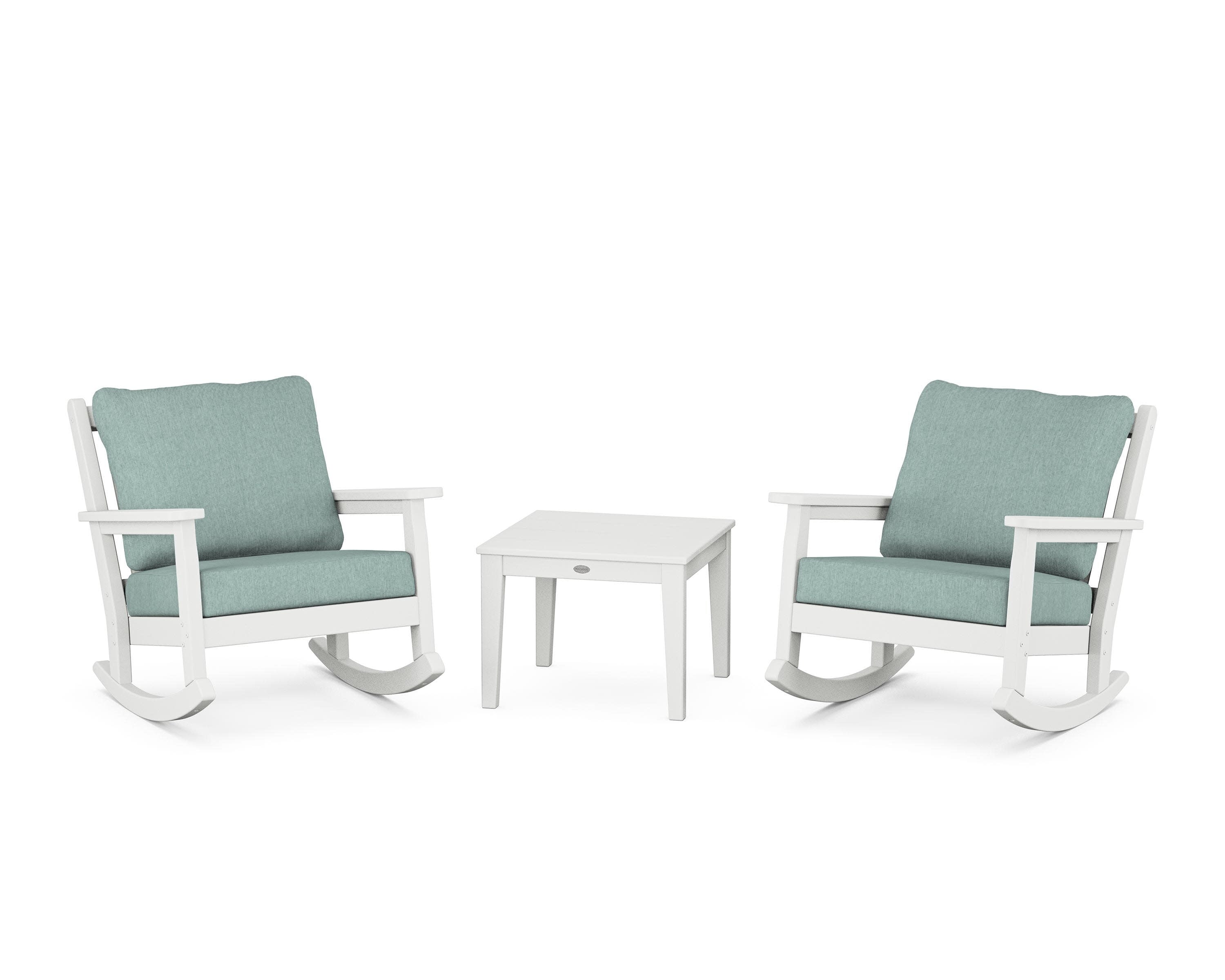 Chippendale 3-Piece Deep Seating Rocker Set in White / Glacier Spa