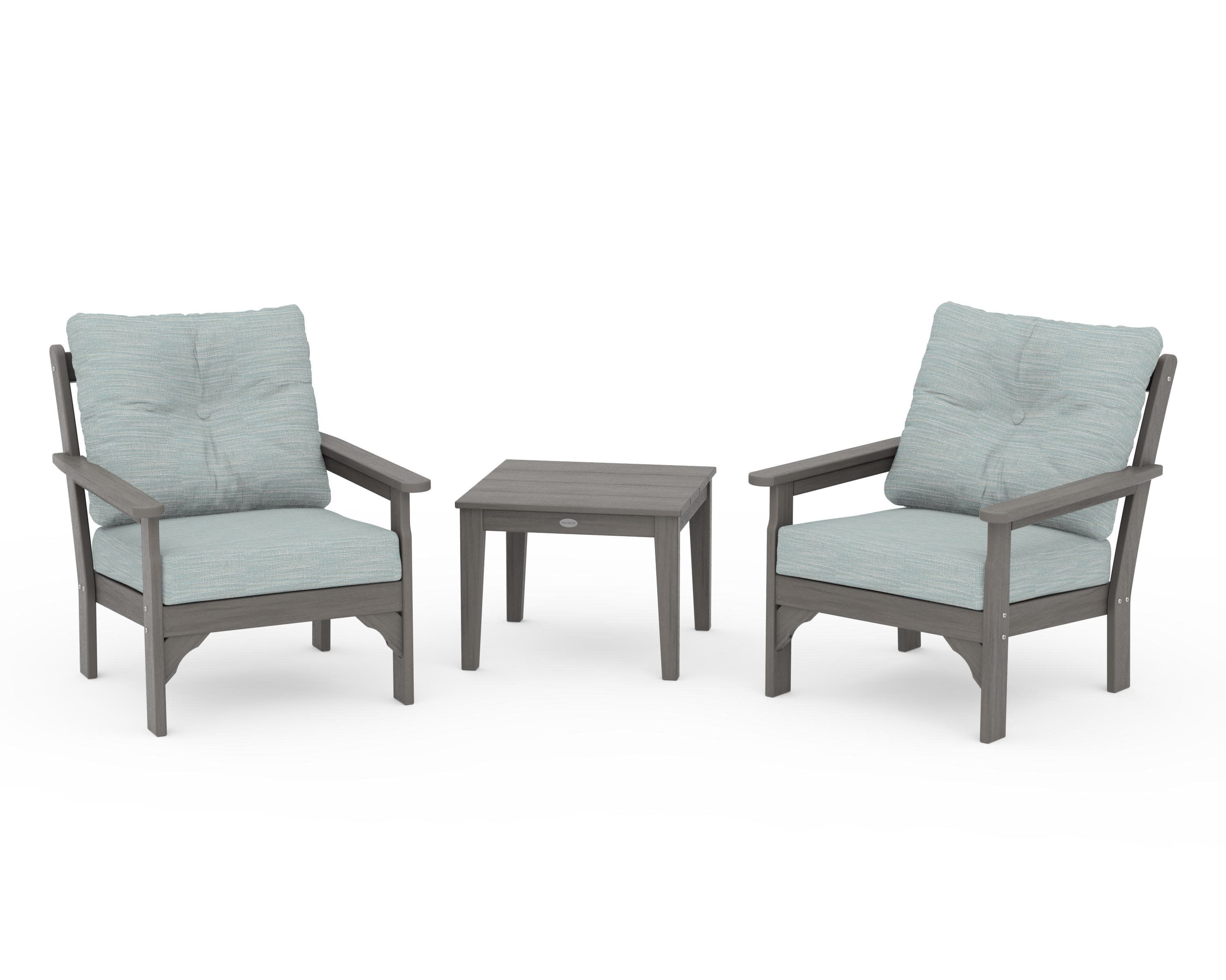 Vineyard 3-Piece Deep Seating Set in Driftwood / Soothe Mist