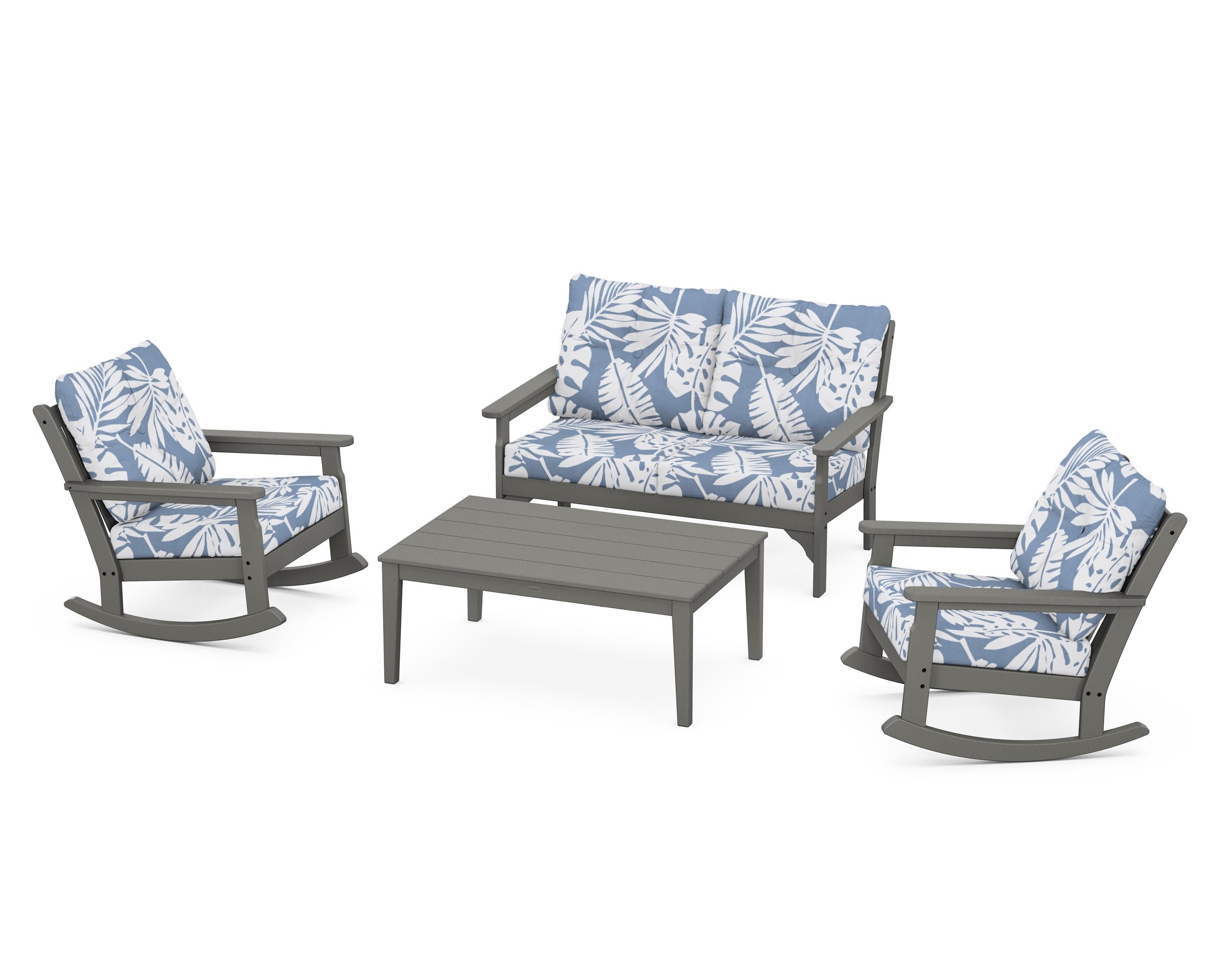 Vineyard 4-Piece Deep Seating Rocking Chair Set in Slate Grey / Leaf Sky Blue