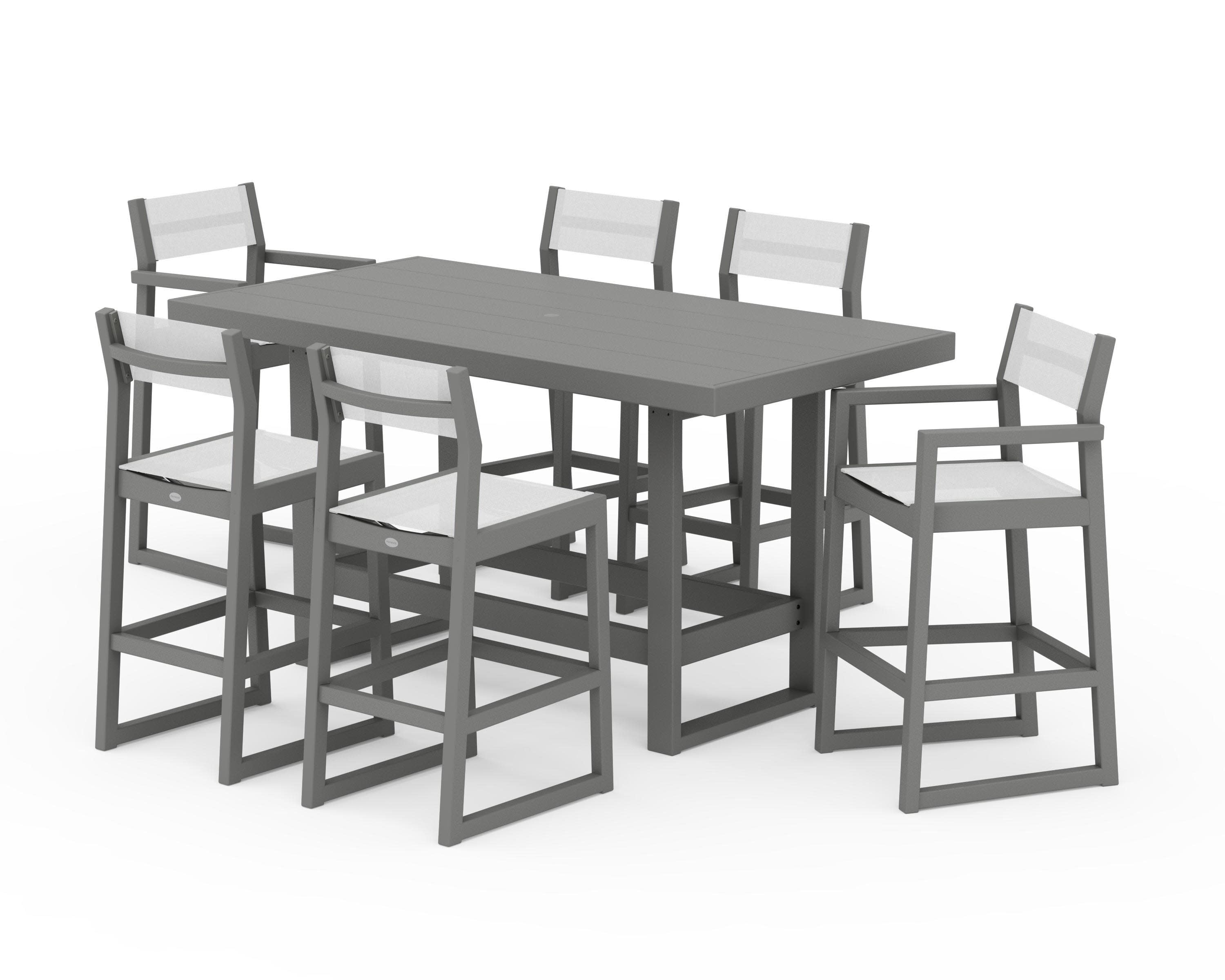 EDGE Sling 7-Piece Bar Table Set in Slate Grey / White Sling