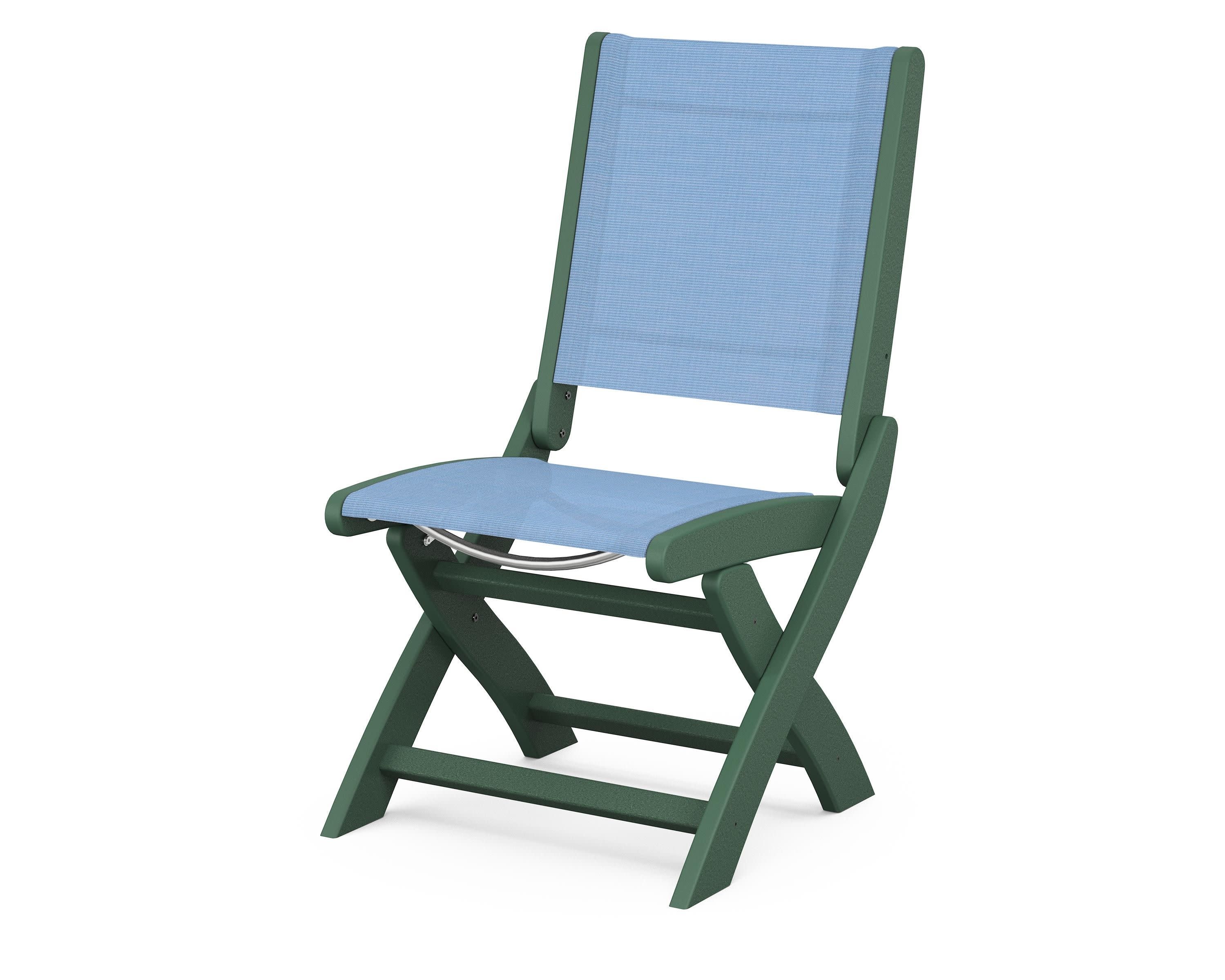 Coastal Folding Side Chair in Green / Poolside Sling