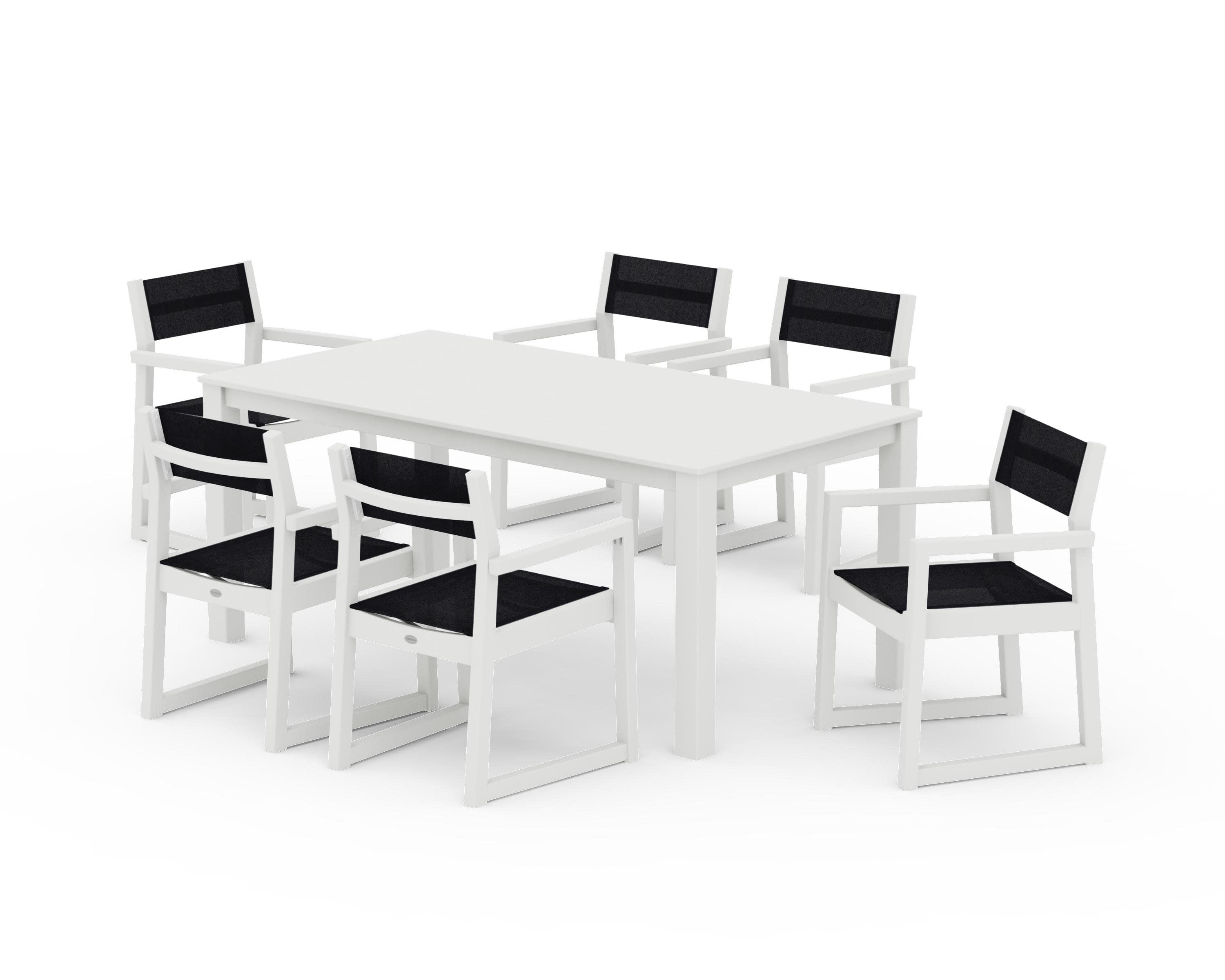 EDGE Sling Arm Chair 7-Piece Parsons Dining Set in Vintage White / Black Sling