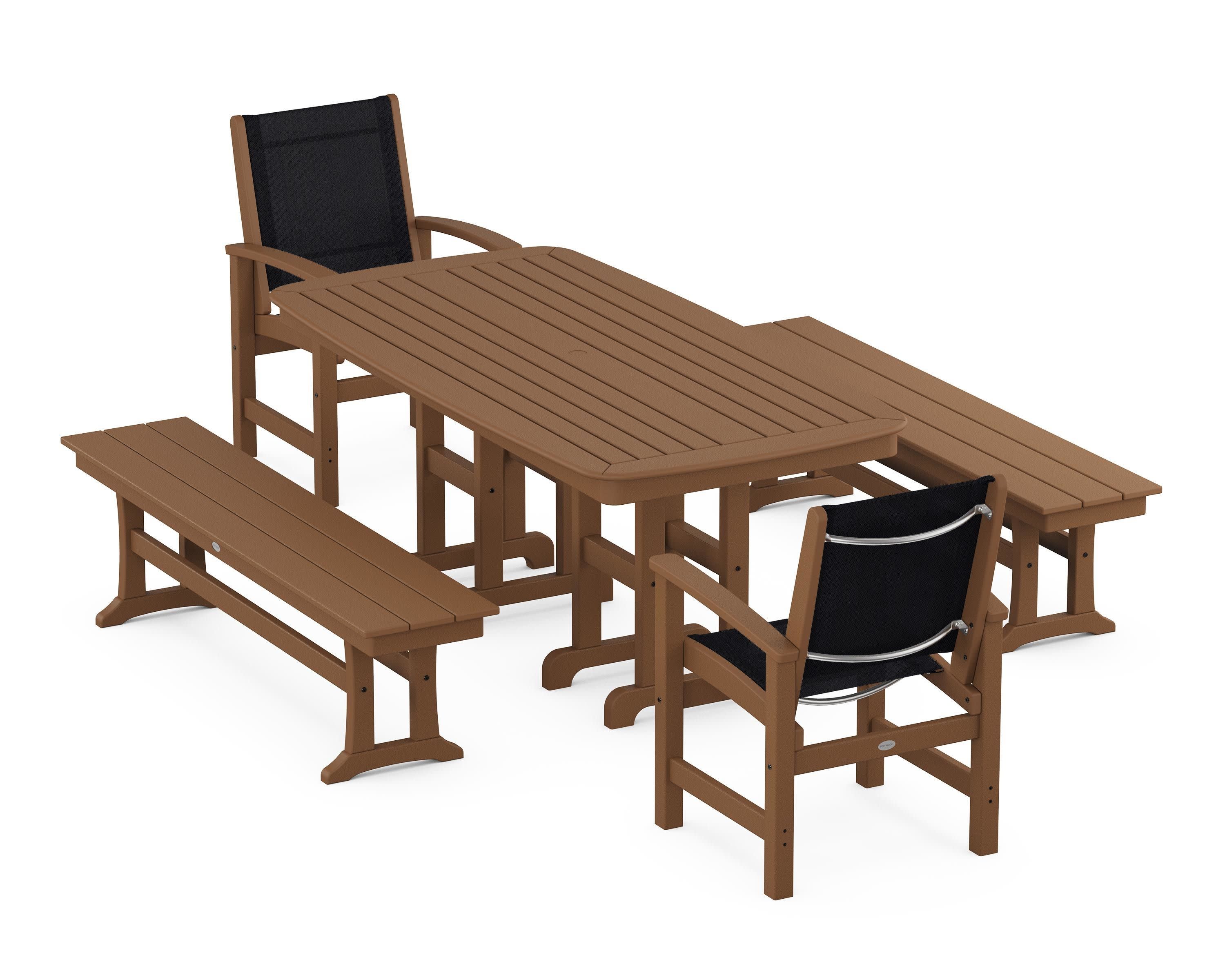Coastal 5-Piece Dining Set in Teak / Black Sling