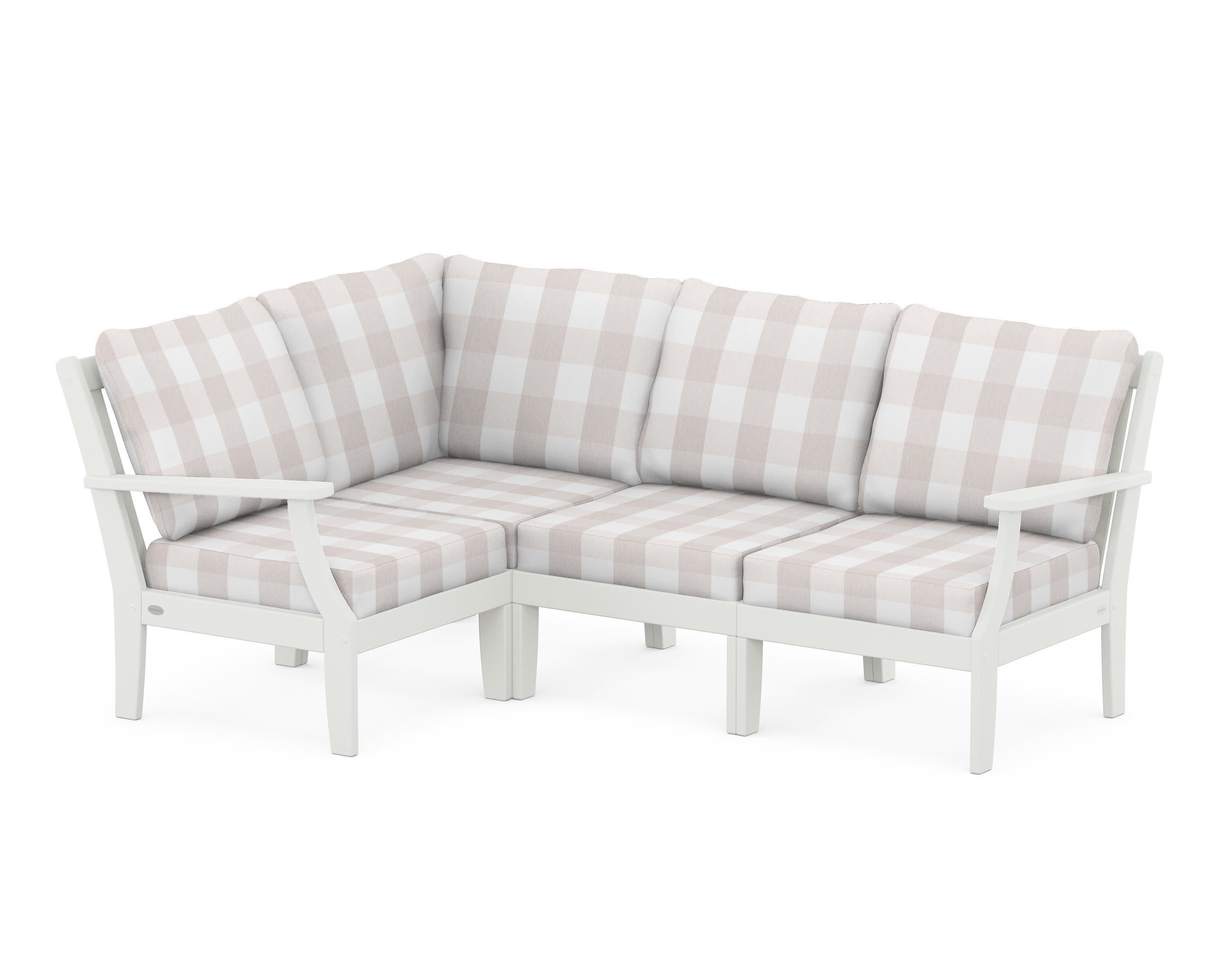 Braxton Modular 4-Piece Deep Seating Set in Vintage White / Buffalo Plaid Dune Burlap