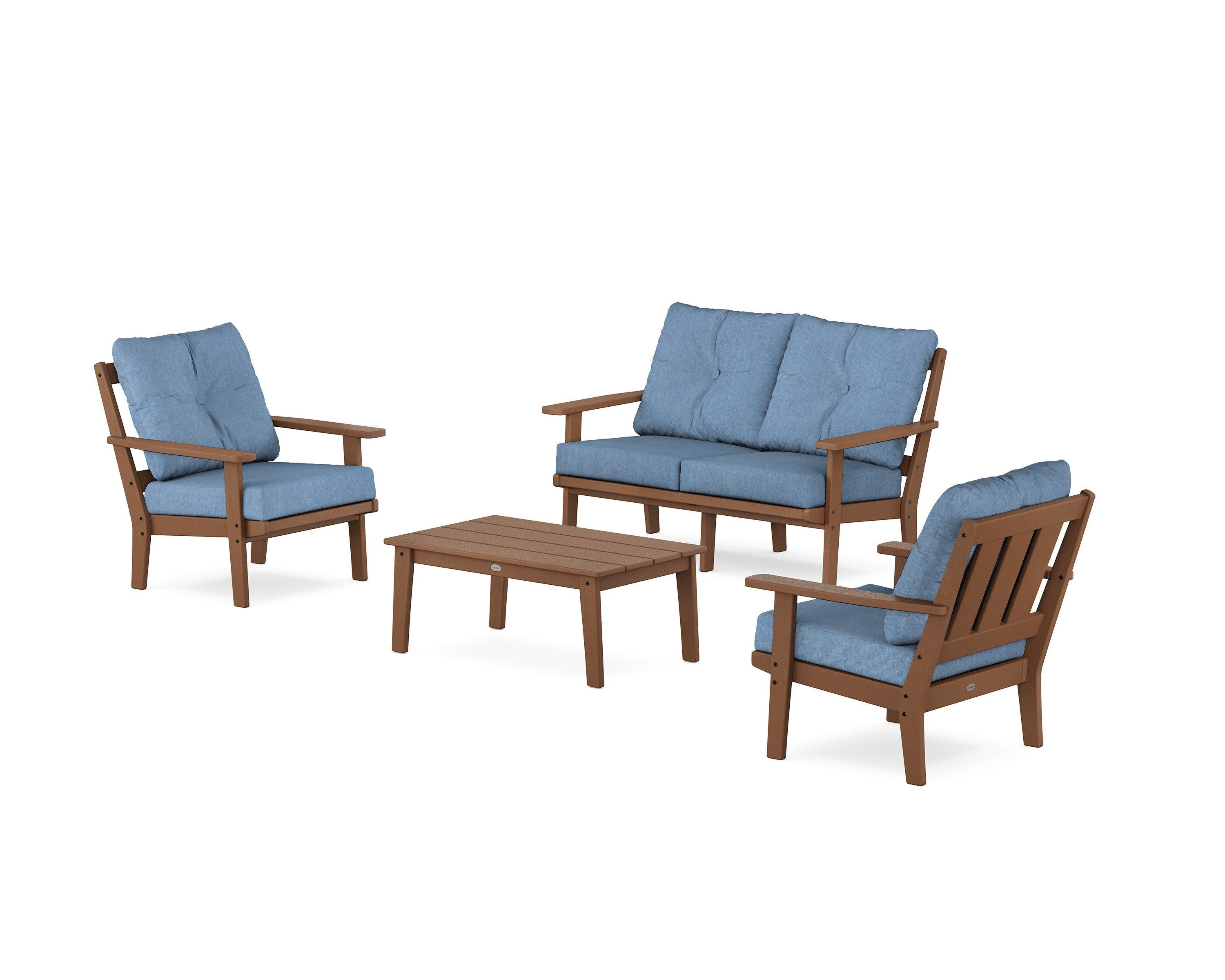 Oxford 4-Piece Deep Seating Set with Loveseat in Teak / Sky Blue