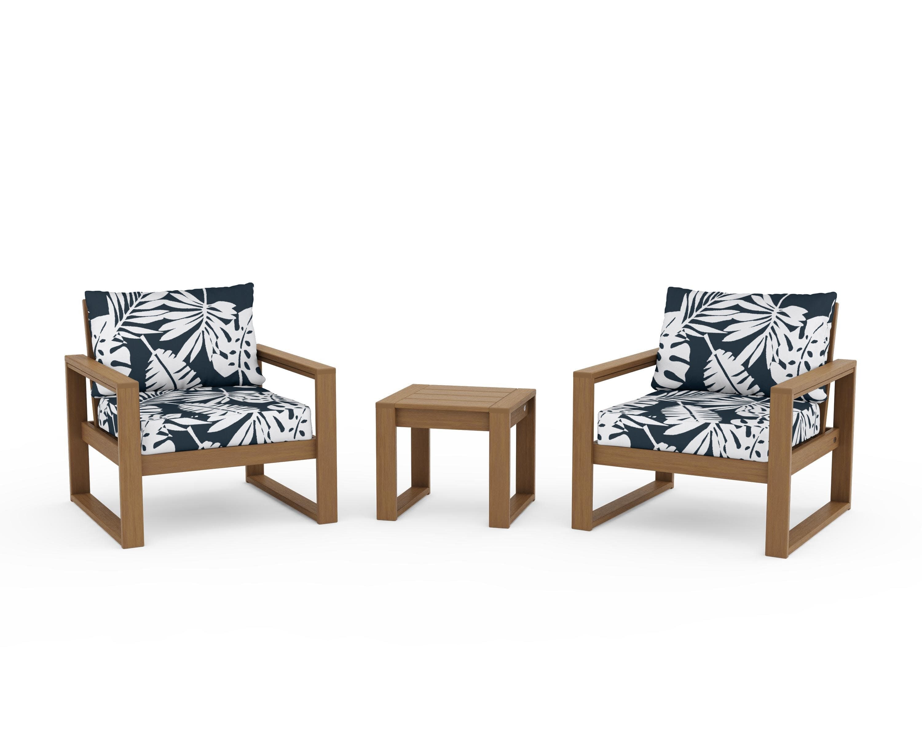 EDGE Sectional 3-Piece Deep Seating Set in Natural / Leaf Marine Indigo