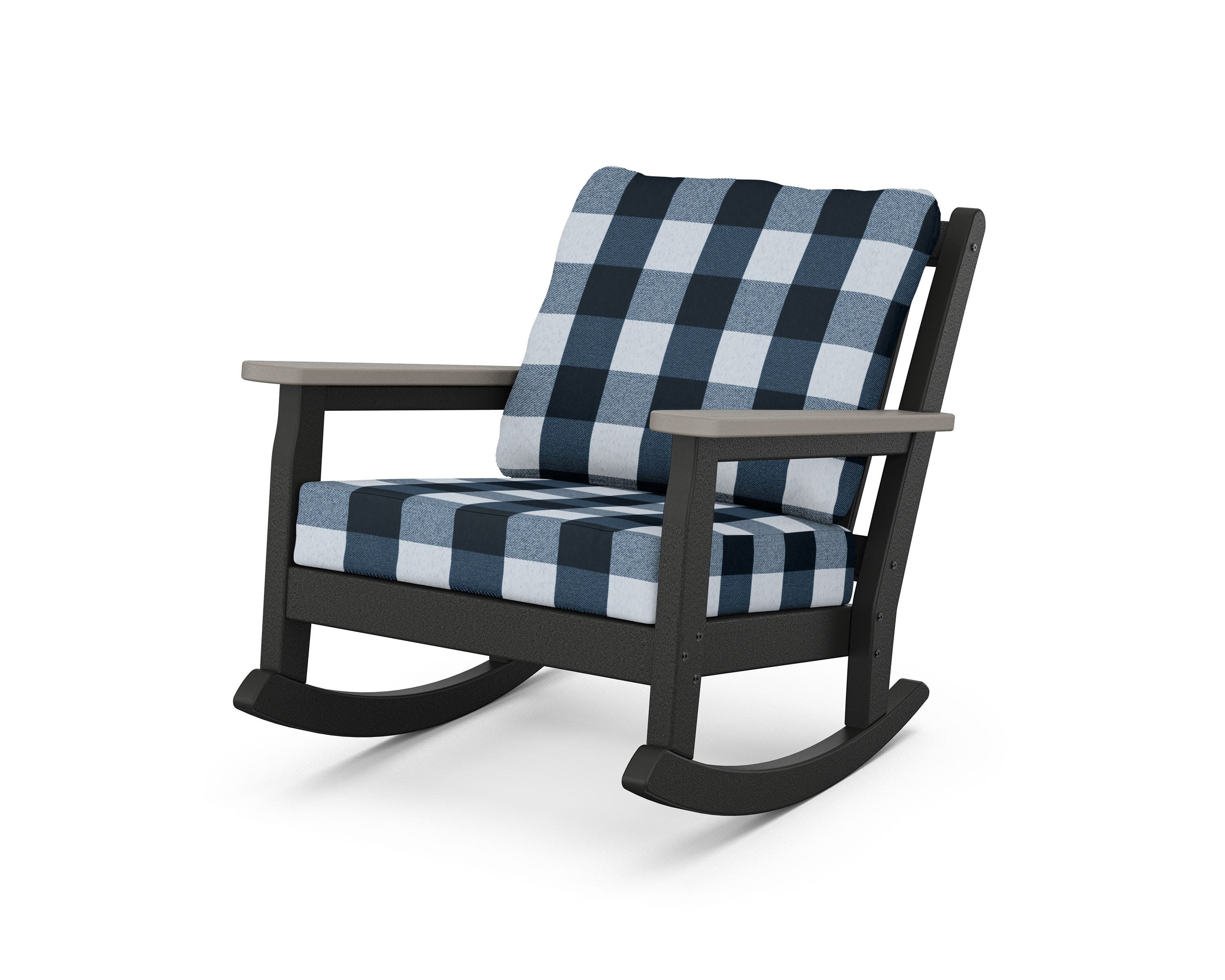 Chippendale Deep Seating Rocking Chair in Black / Driftwood / Buffalo Plaid Marine Indigo