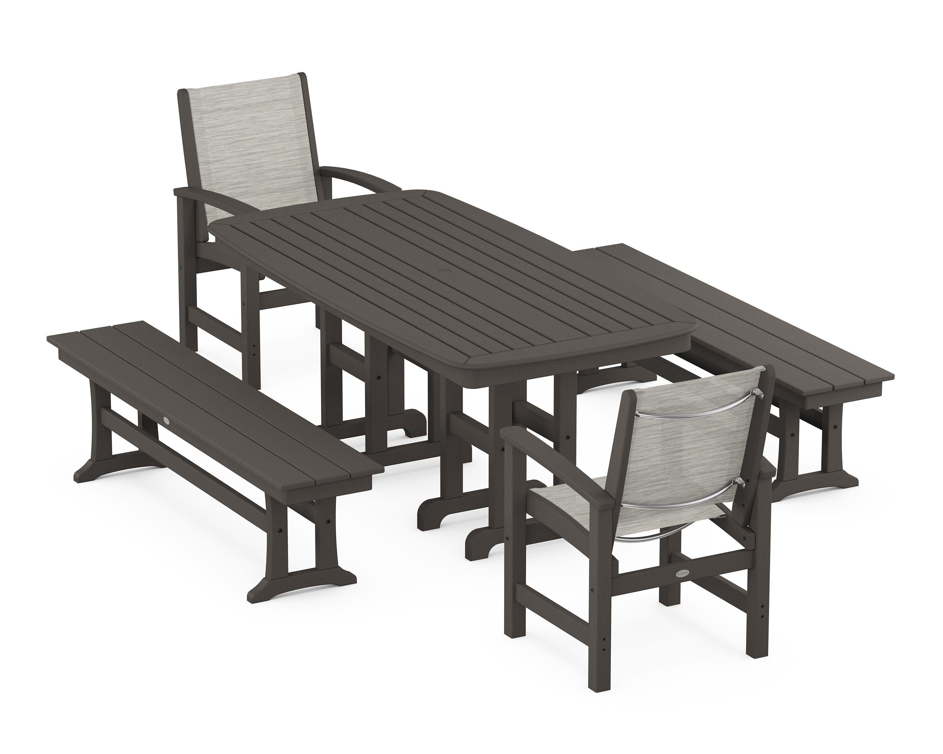 Coastal 5-Piece Dining Set in Vintage Coffee / Birch Sling