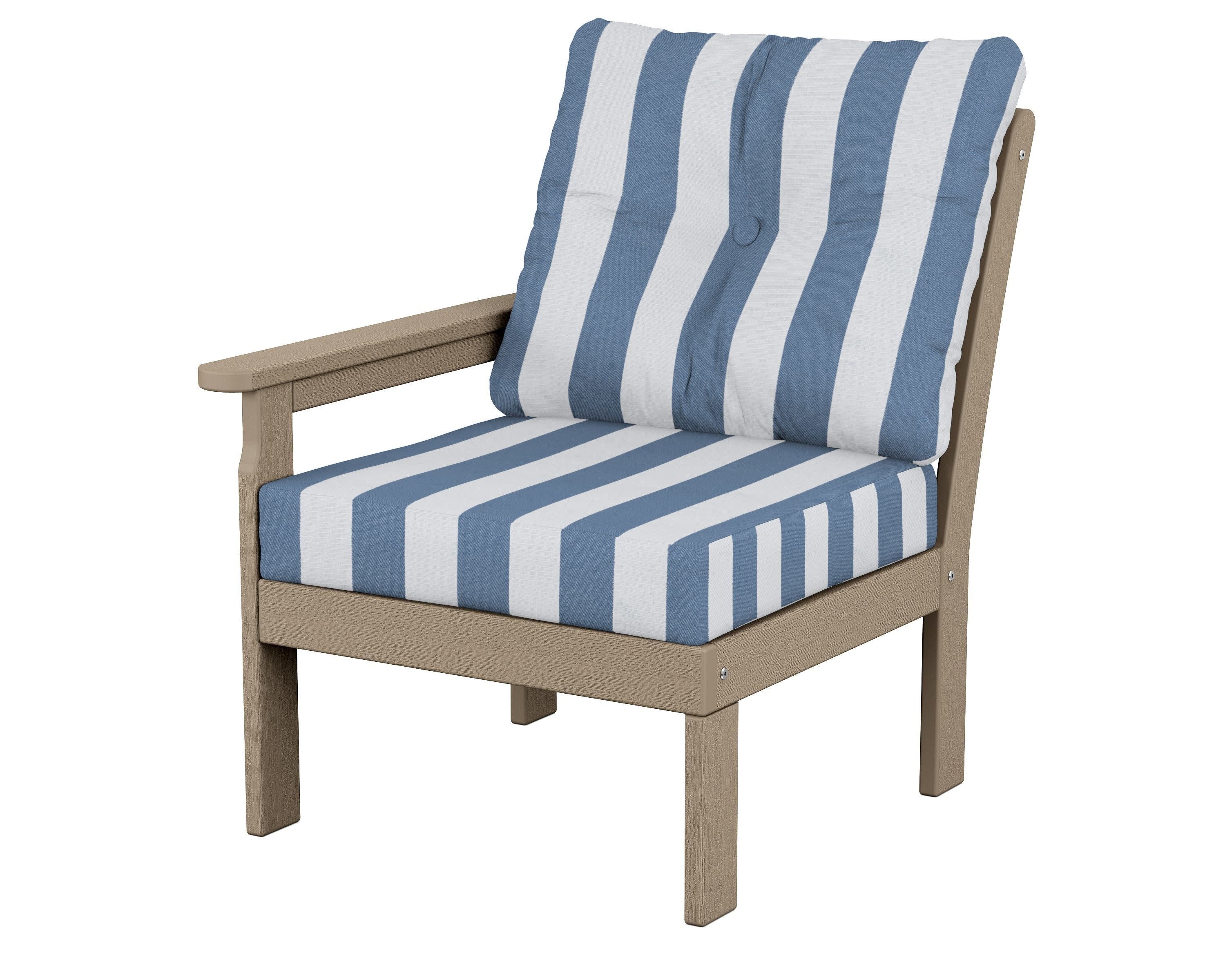 Vineyard Modular Left Arm Chair in Vintage Sahara / Cabana Stripe Sky Blue