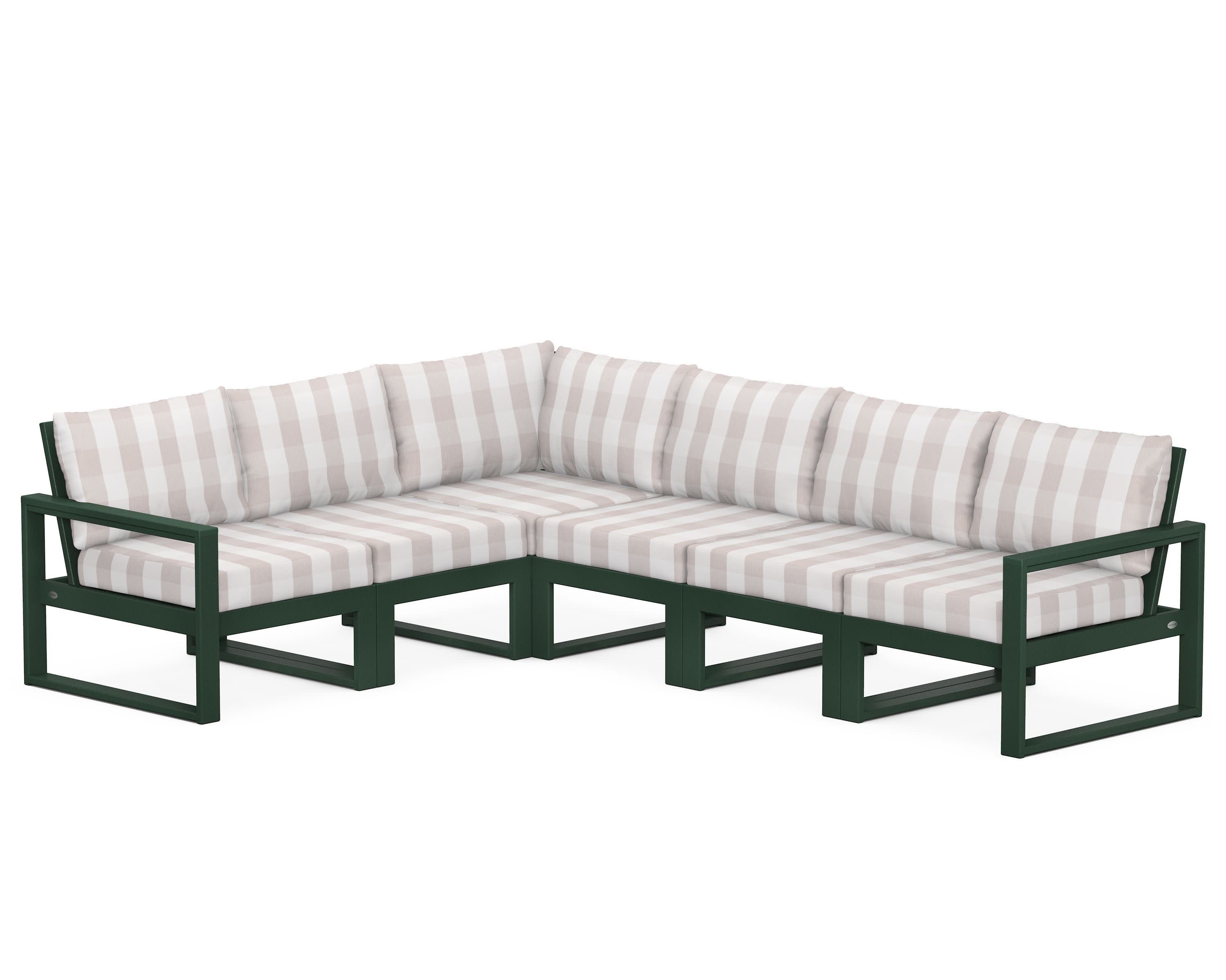 EDGE 6-Piece Modular Deep Seating Set in Green / Buffalo Plaid Dune Burlap