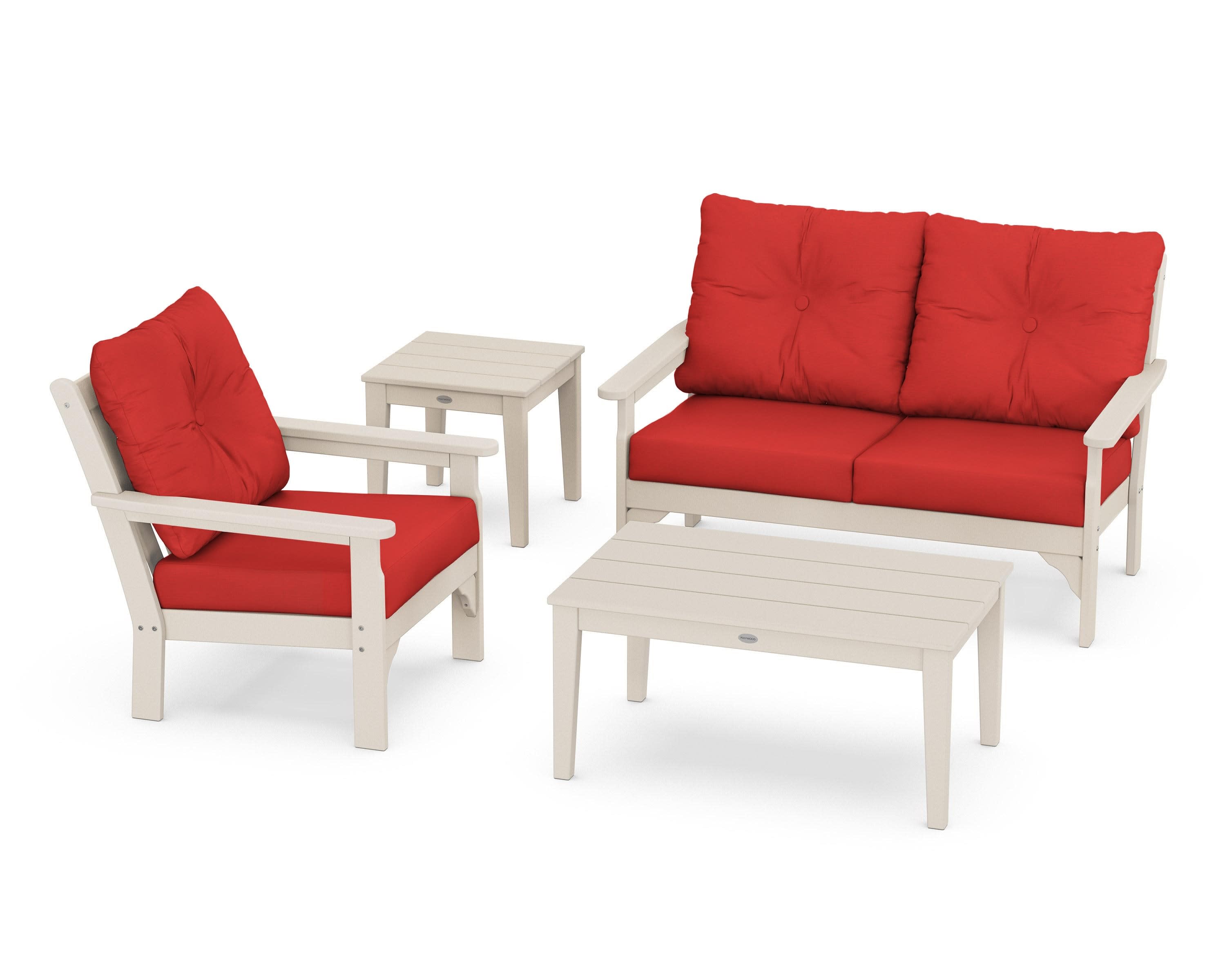 Vineyard 4-Piece Deep Seating Set in Sand / Crimson Linen