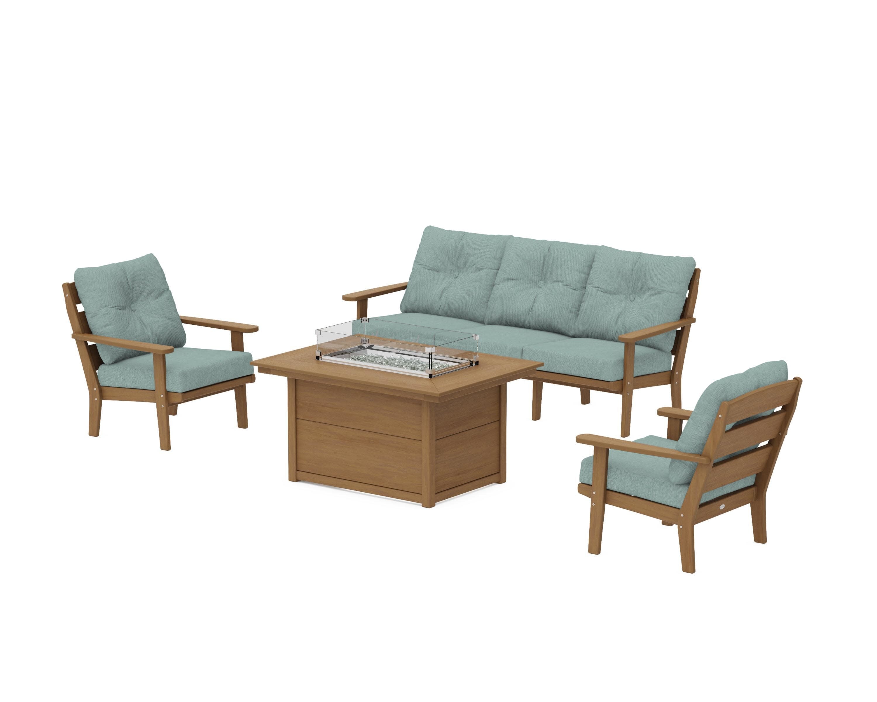 Lakeside Deep Seating Fire Pit Table Set in Natural / Glacier Spa