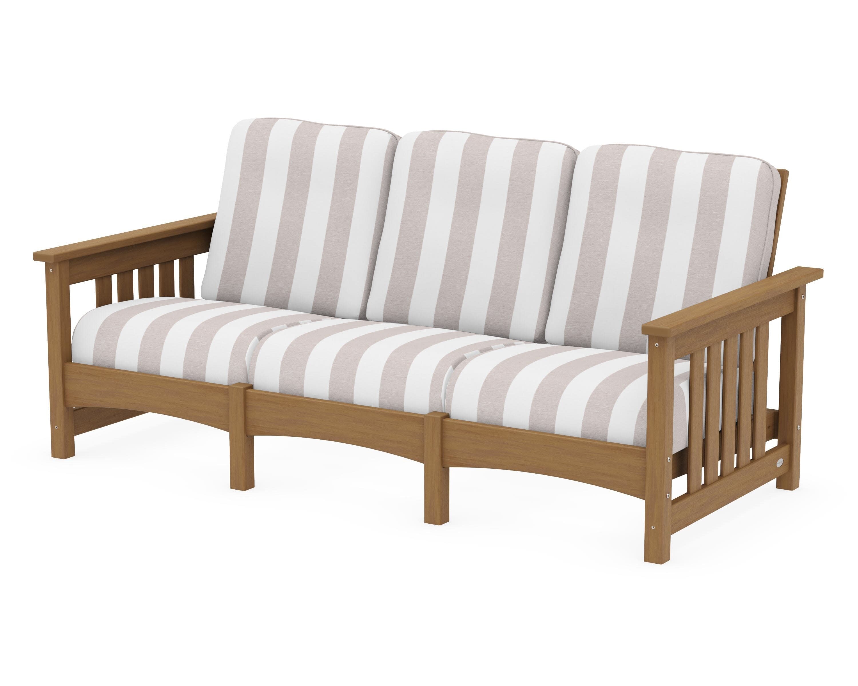 Club Mission Sofa in Natural / Cabana Stripe Dune Burlap
