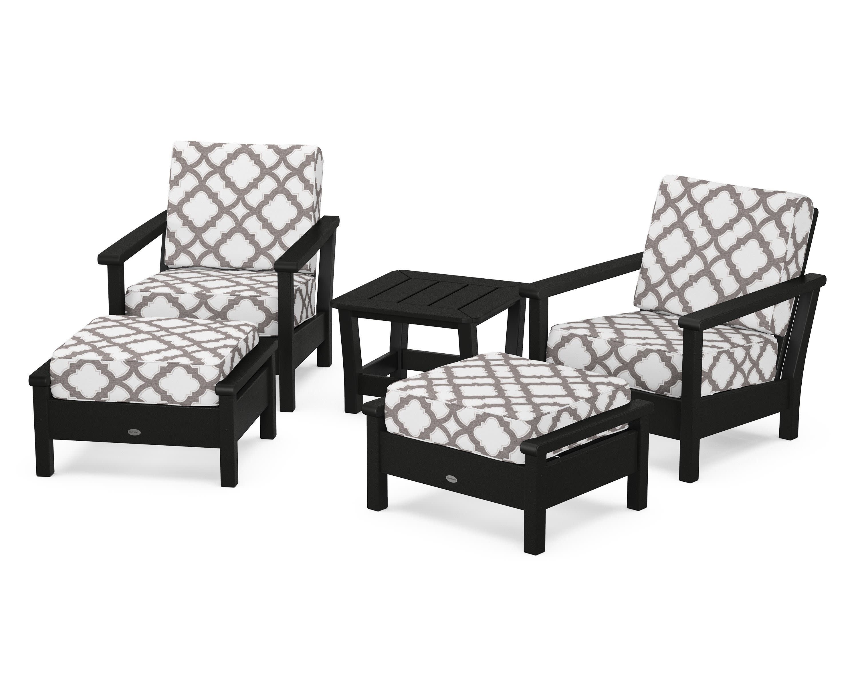 Harbour 5-Piece Deep Seating Chair Set in Black / Trellis Grey Mist