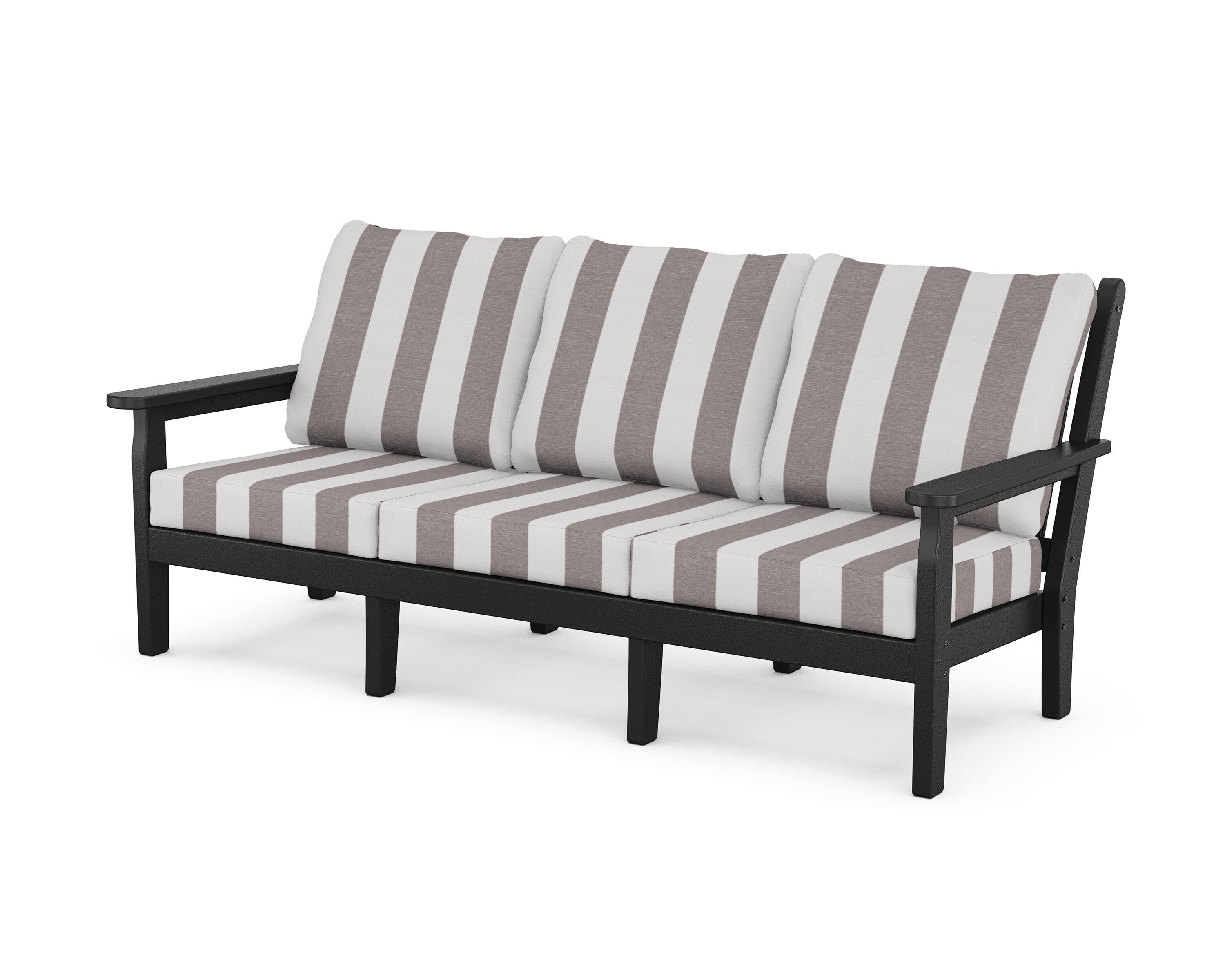 Chippendale Deep Seating Sofa in Black / Cabana Stripe Grey Mist