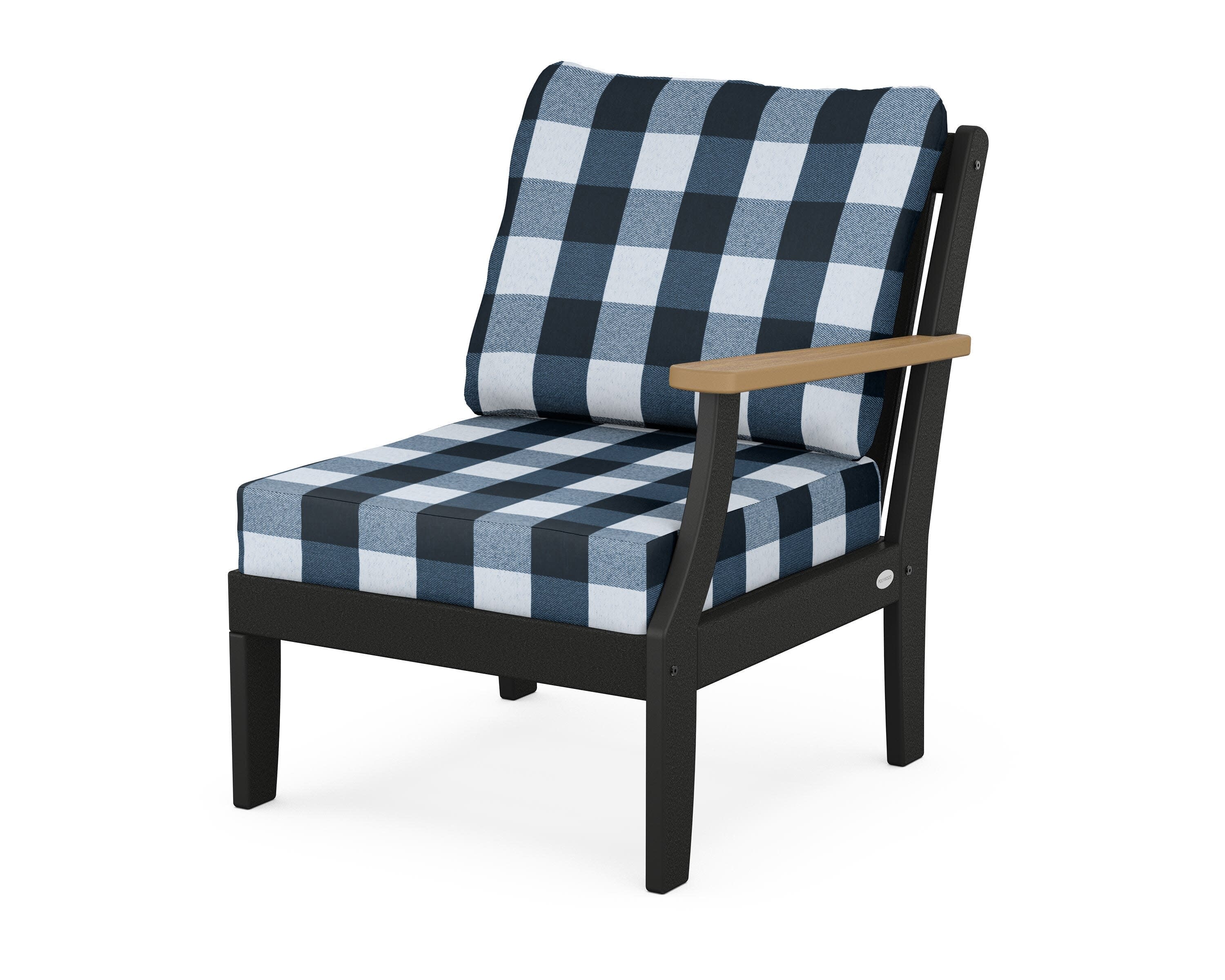 Braxton Modular Right Arm Chair in Black / Natural / Buffalo Plaid Marine Indigo