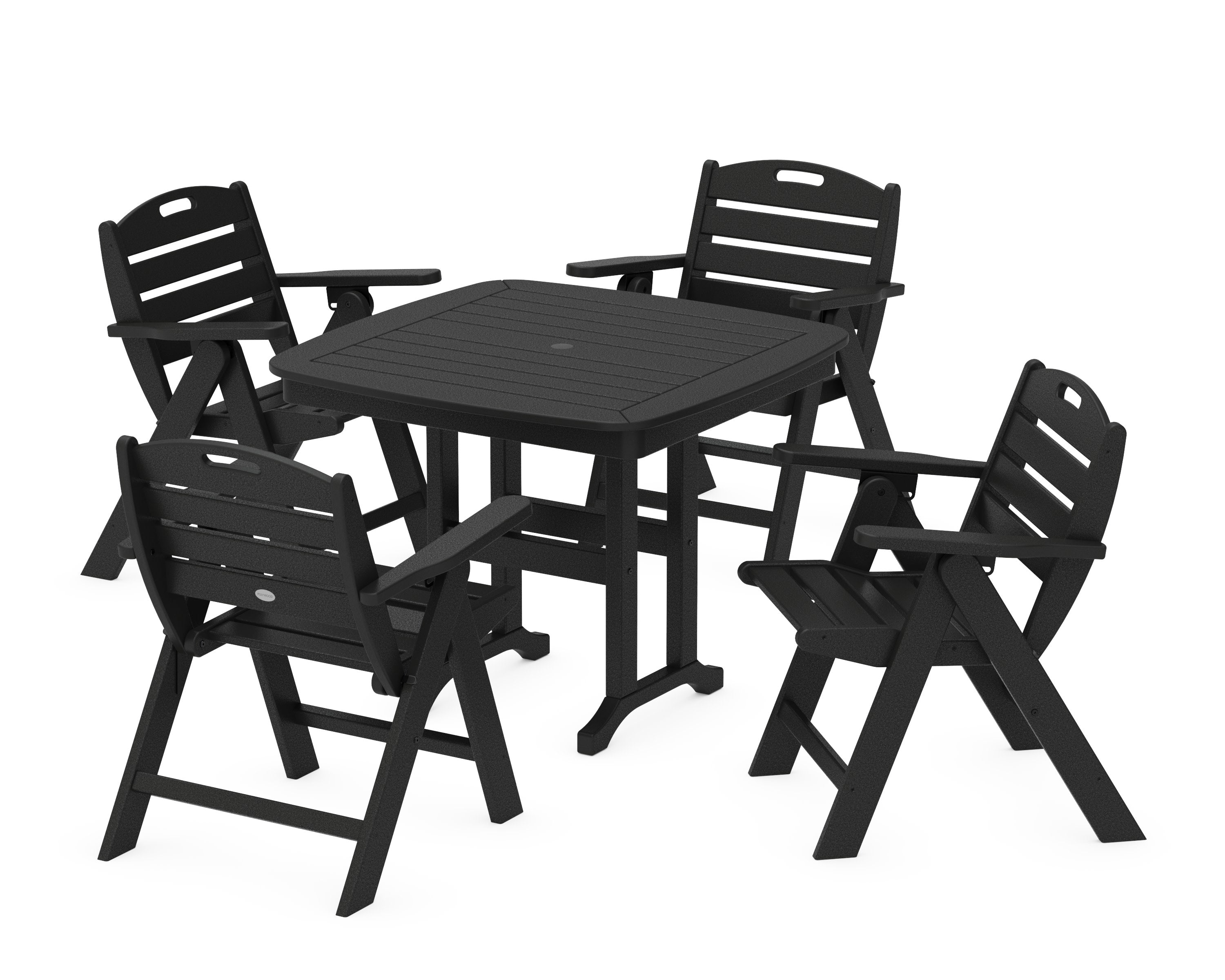 Nautical Folding Lowback Chair 5-Piece Dining Set in Black